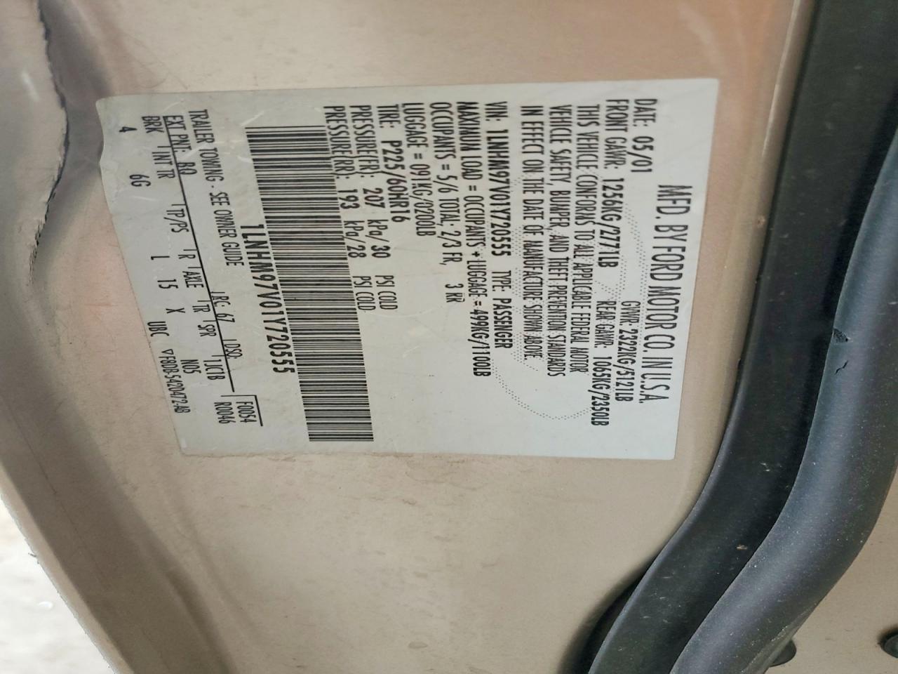 2001 Lincoln Continental Gray vin: 1LNHM97V01Y720555