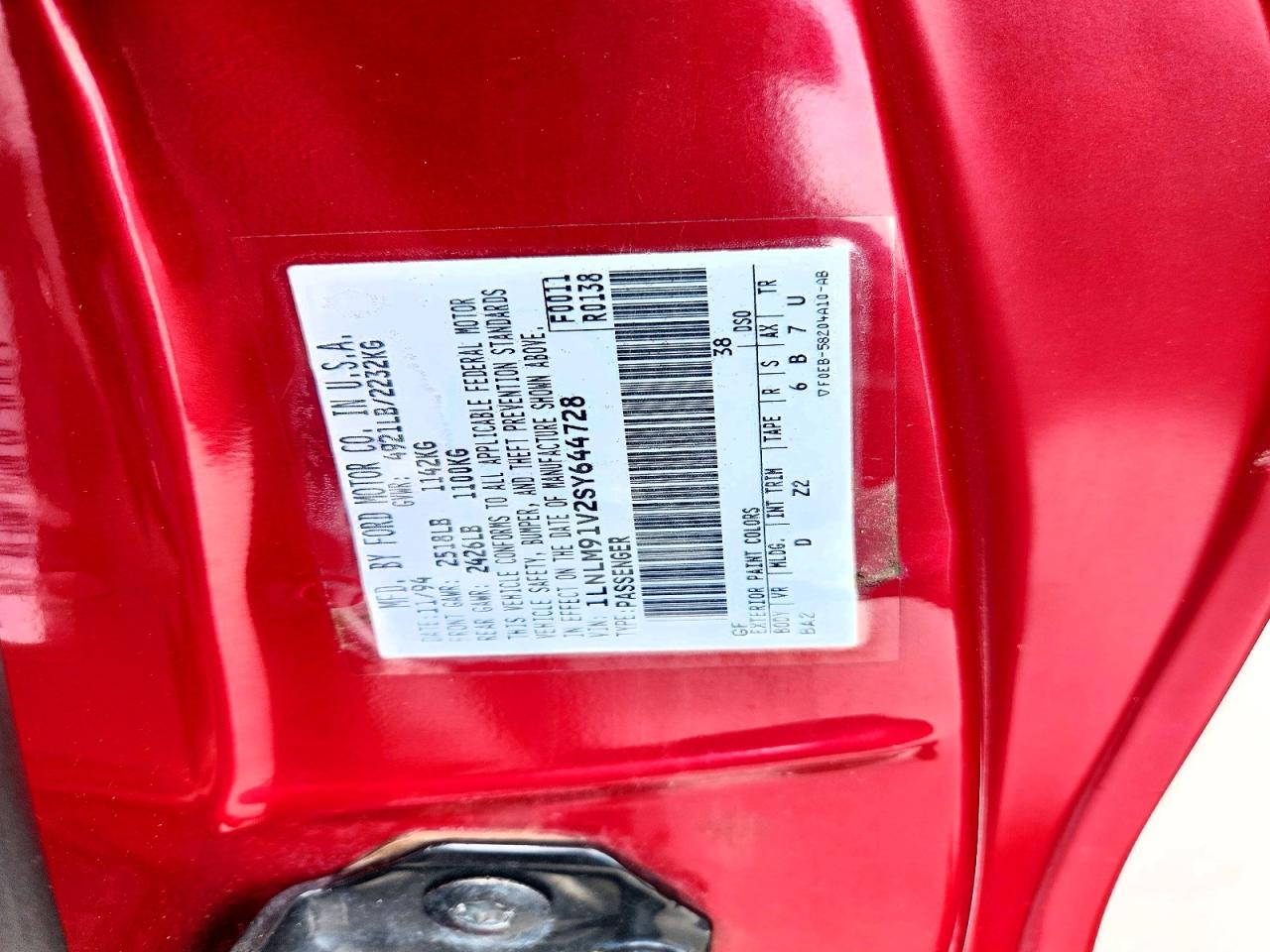 1995 Lincoln Mark Viii Red vin: 1LNLM91V2SY644728