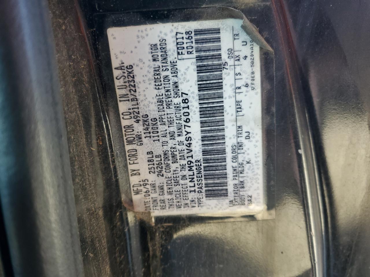 1995 Lincoln Mark Viii Base Black vin: 1LNLM91V4SY760187