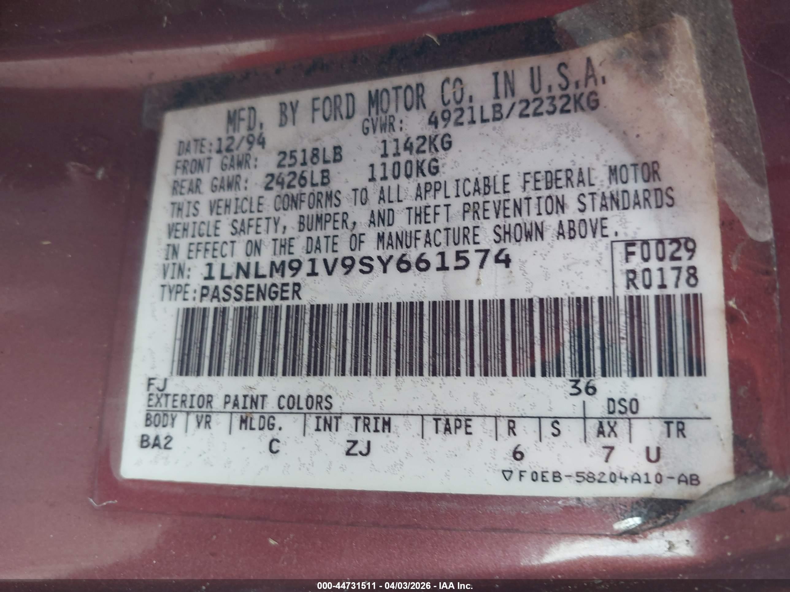 1995 Lincoln Mark Viii Lsc Red vin: 1LNLM91V9SY661574