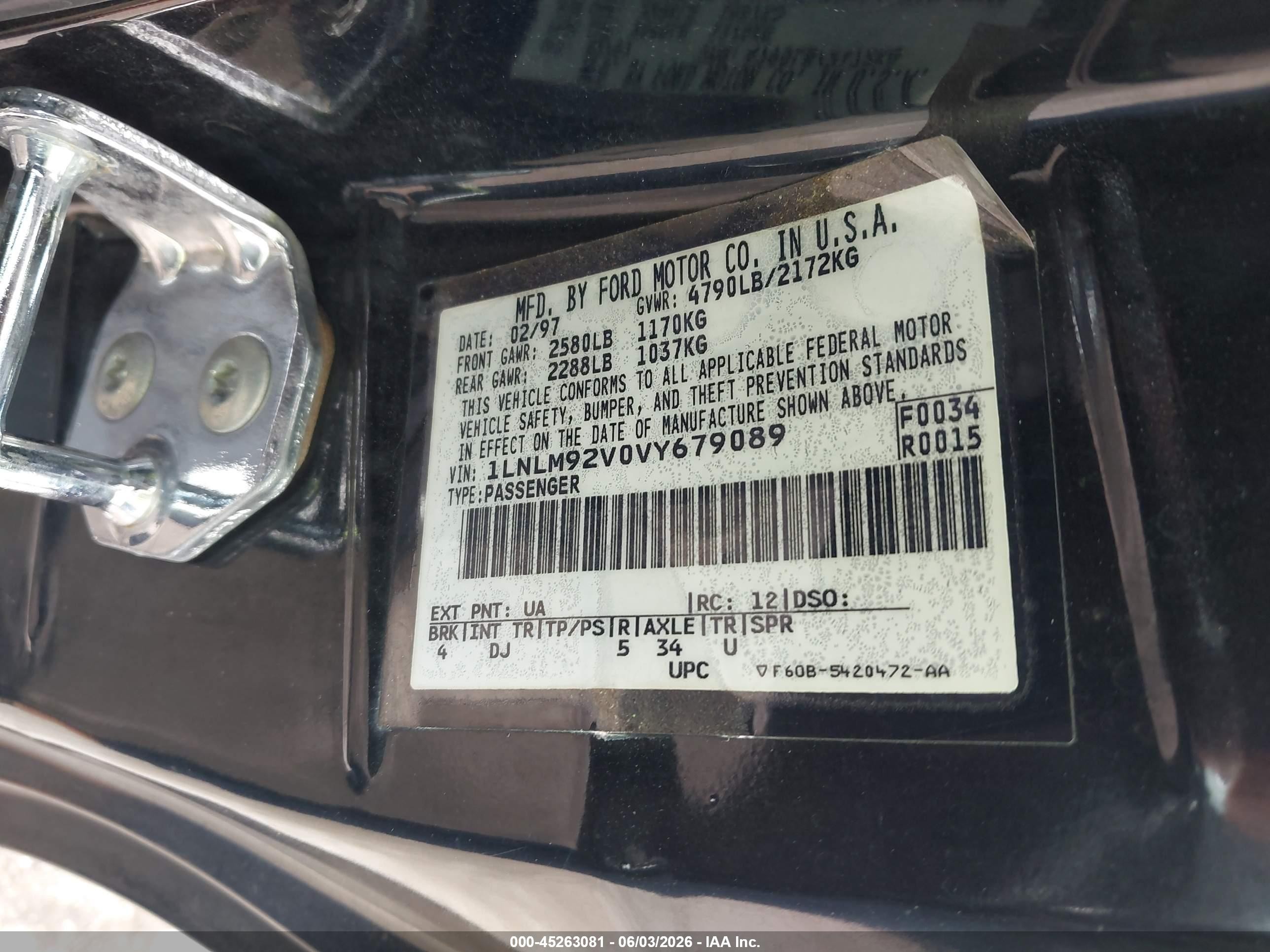 1997 Lincoln Mark Viii Lsc Black vin: 1LNLM92V0VY679089