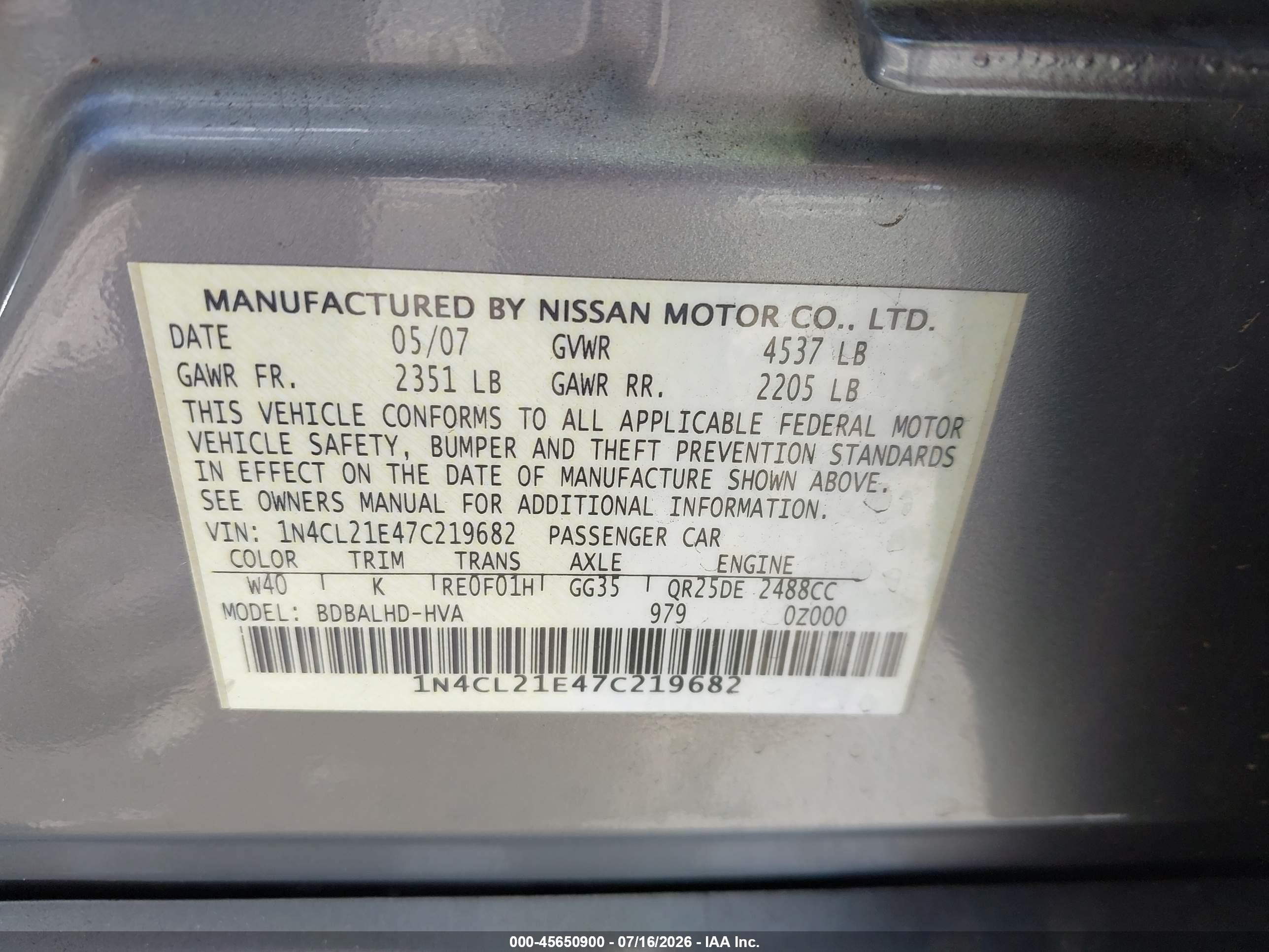 2007 Nissan Altima Hybrid   Silver vin: 1M4CL21E47C219682