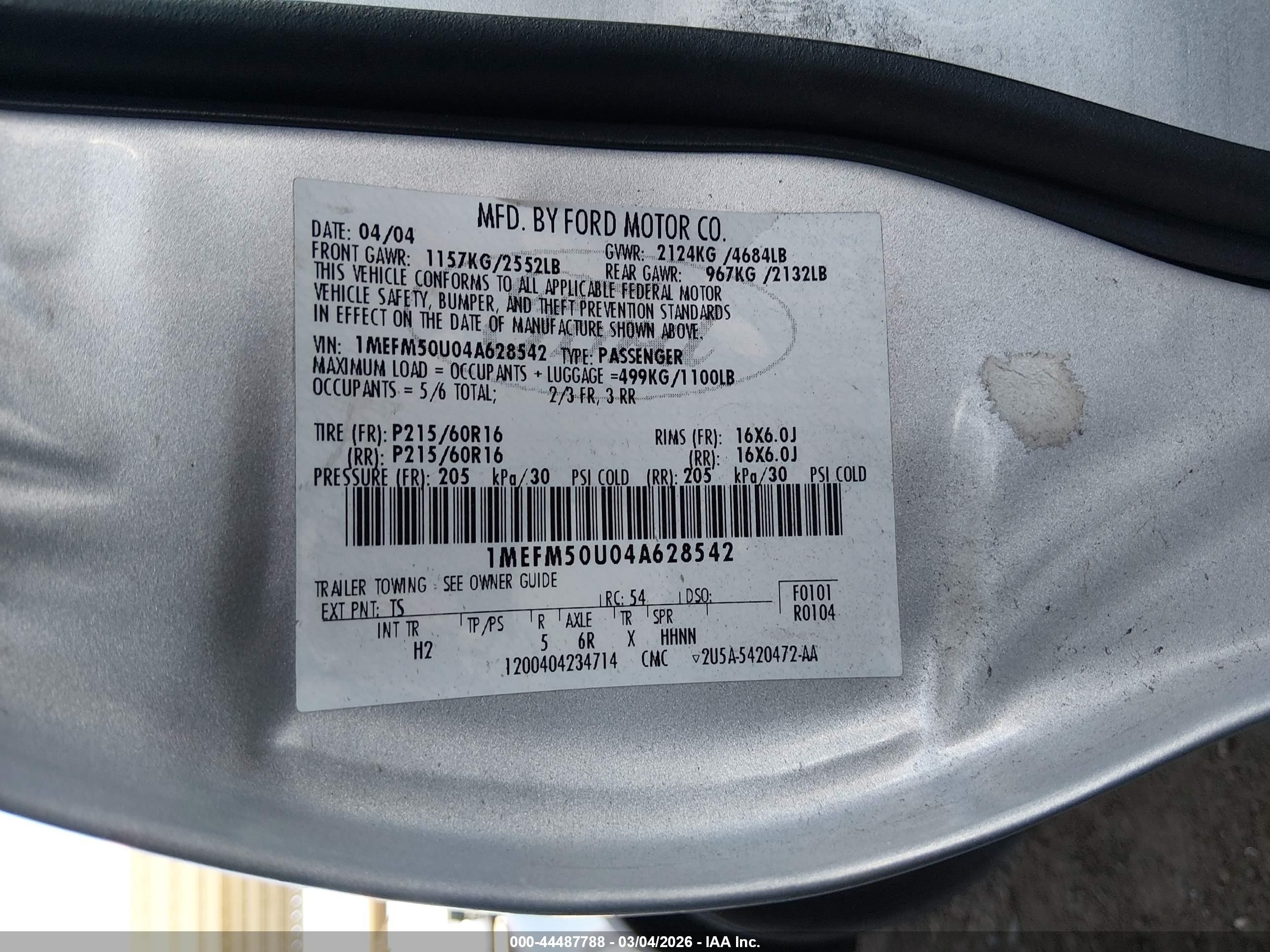2004 Mercury Sable Gs Silver vin: 1MEFM50U04A628542