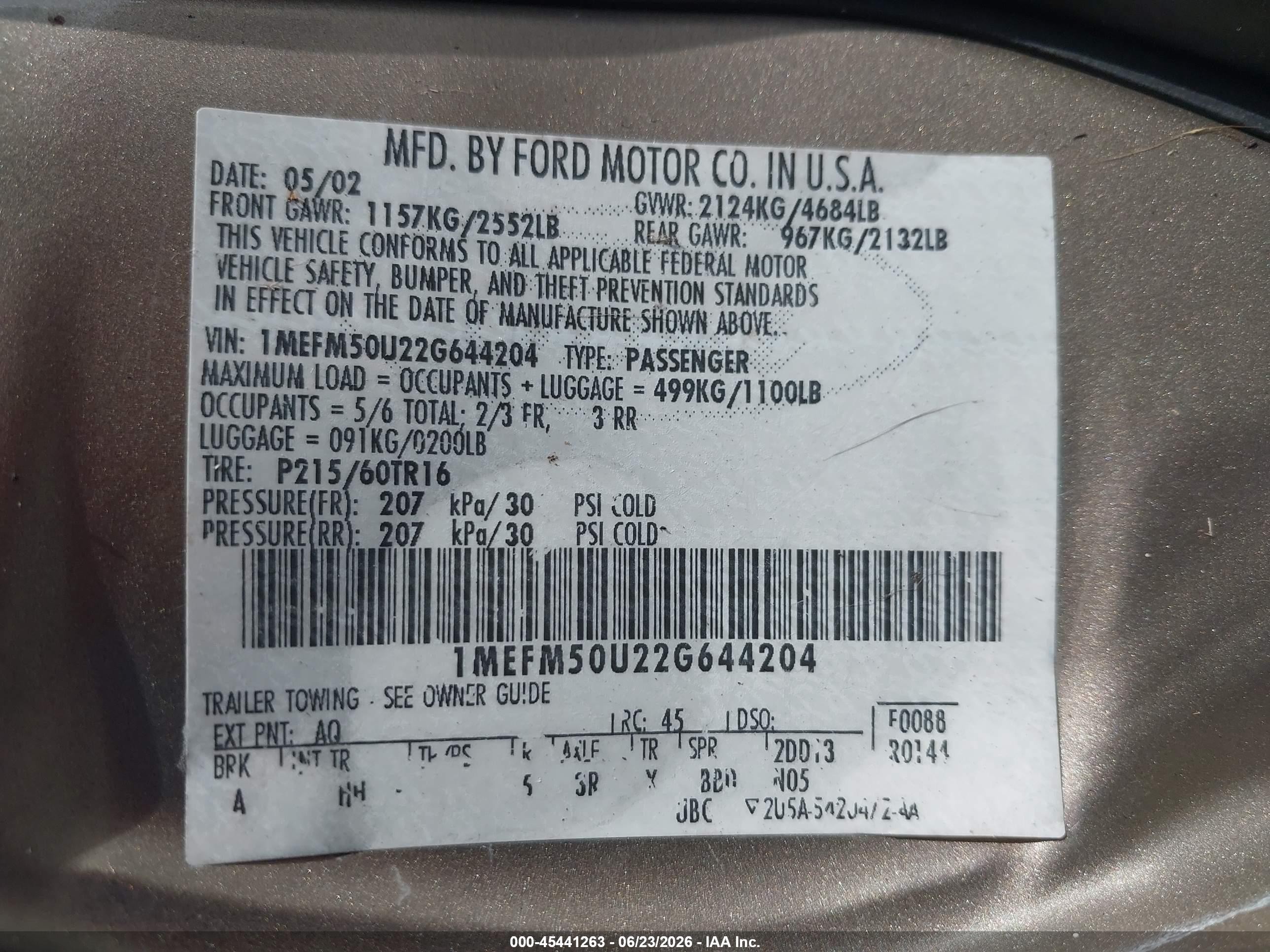 2002 Mercury Sable Gs Gold vin: 1MEFM50U22G644204