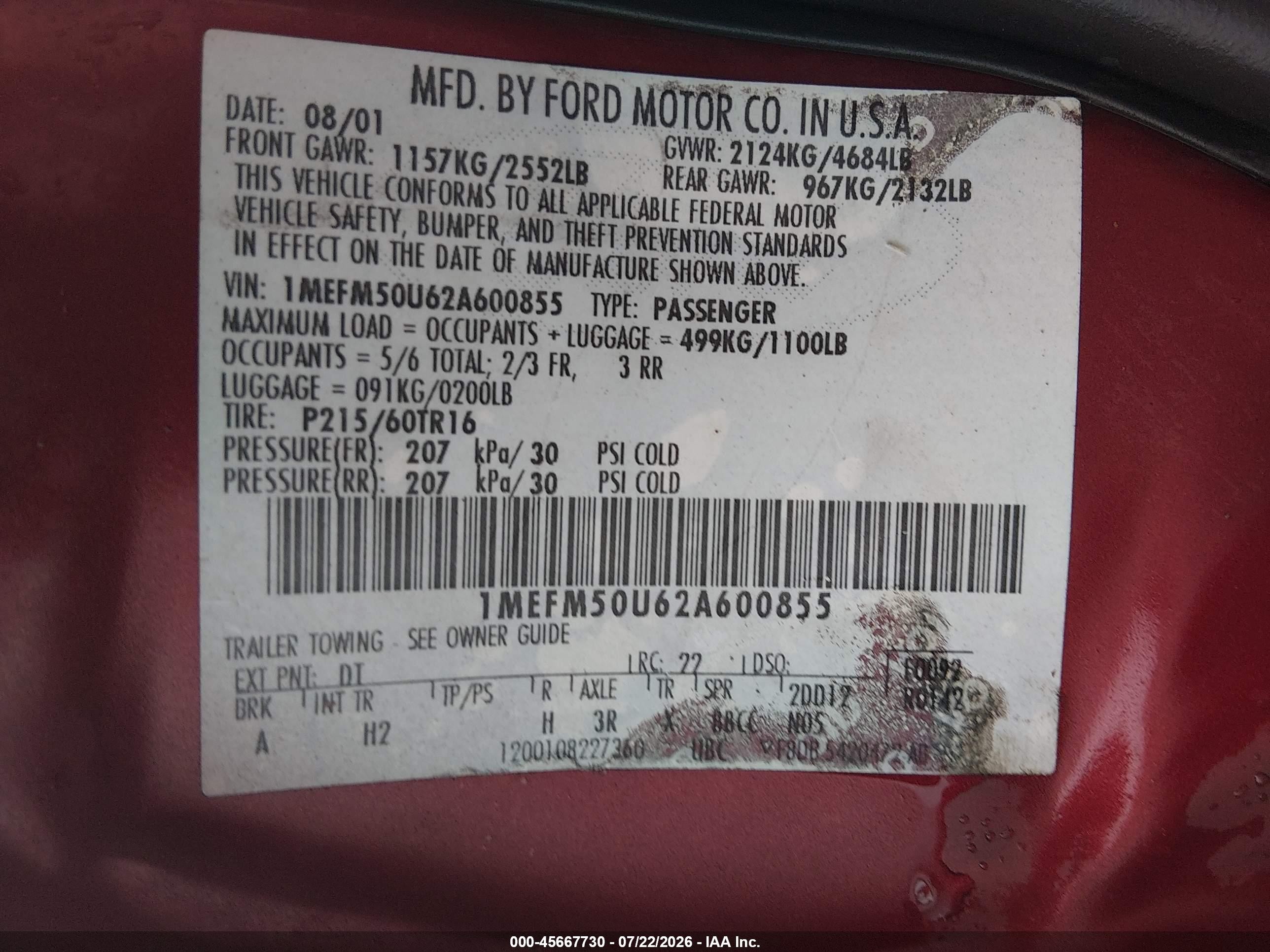 2002 Mercury Sable Gs Maroon vin: 1MEFM50U62A600855