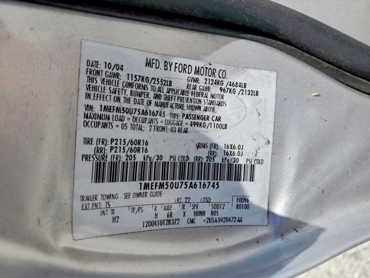 2005 Mercury Sable Gs Silver vin: 1MEFM50U75A616745