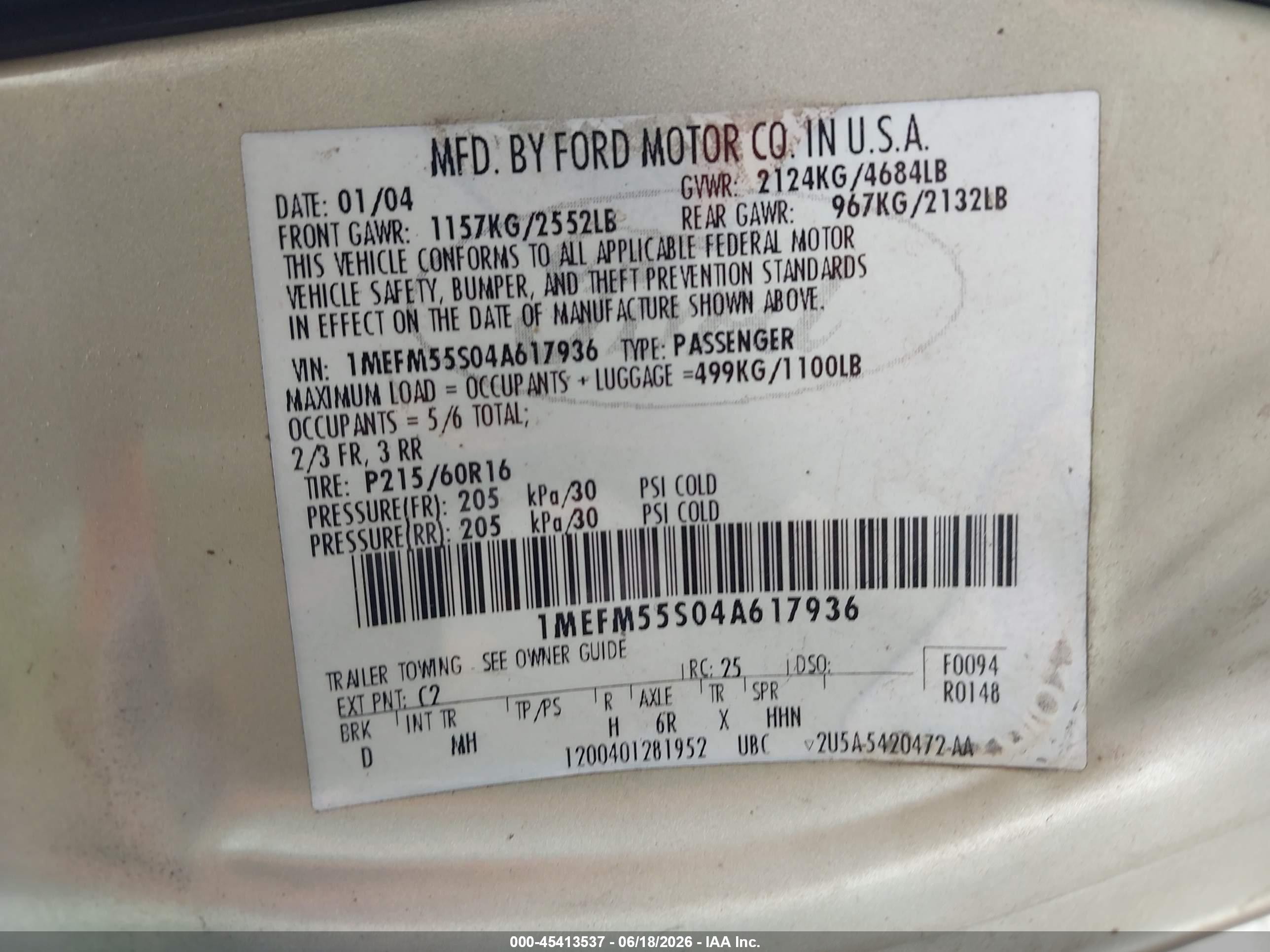 2004 Mercury Sable Ls Premium Серебряный vin: 1MEFM55S04A617936
