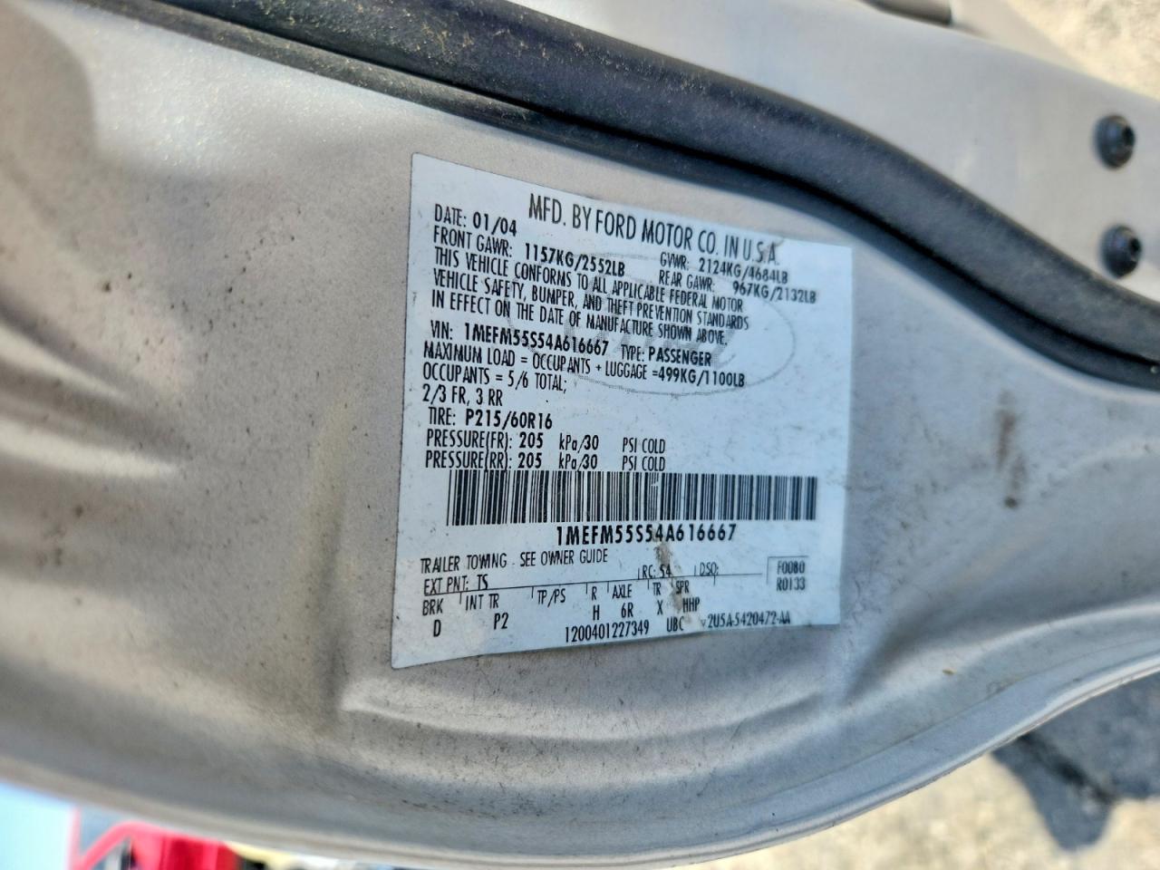 2004 Mercury Sable Ls Premium Silver vin: 1MEFM55S54A616667
