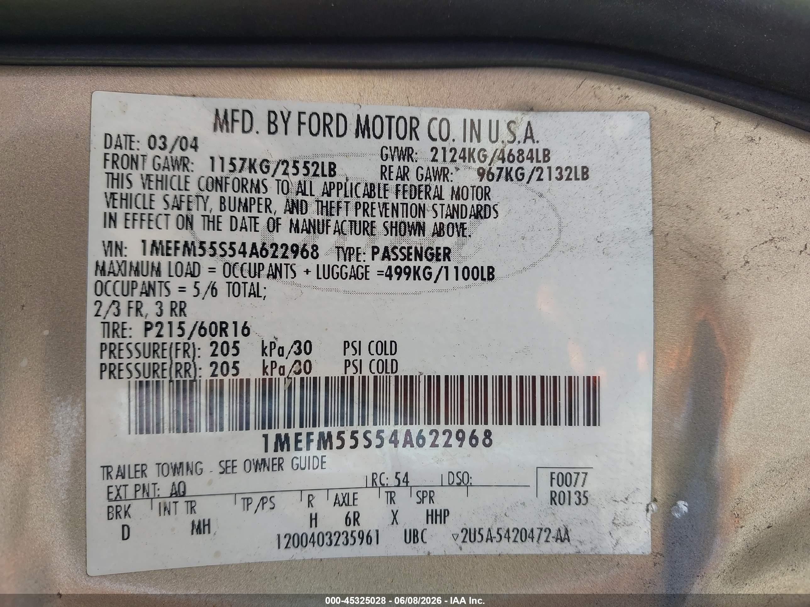 2004 Mercury Sable Ls Premium Коричневый vin: 1MEFM55S54A622968