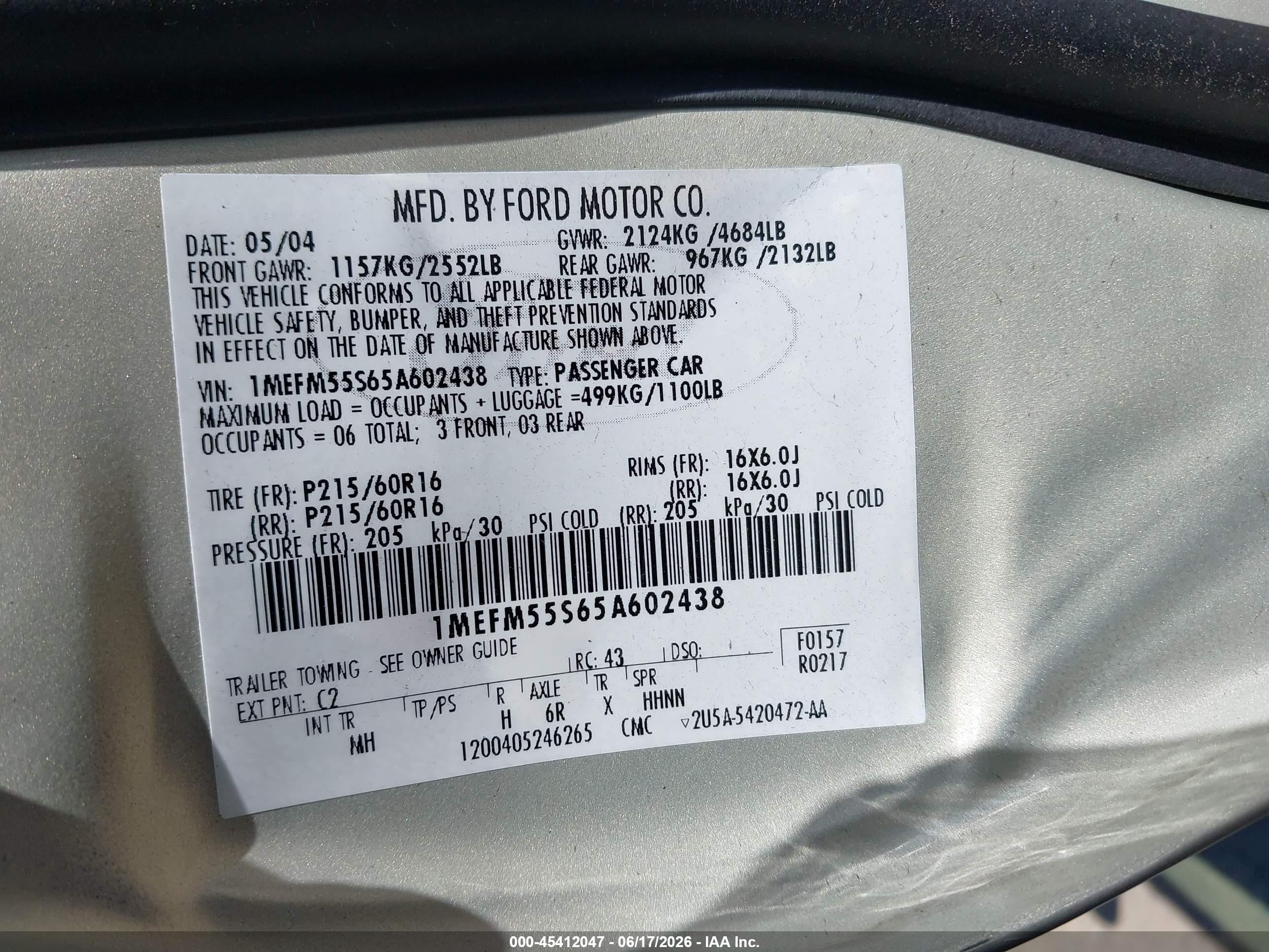 2005 Mercury Sable Ls Silver vin: 1MEFM55S65A602438