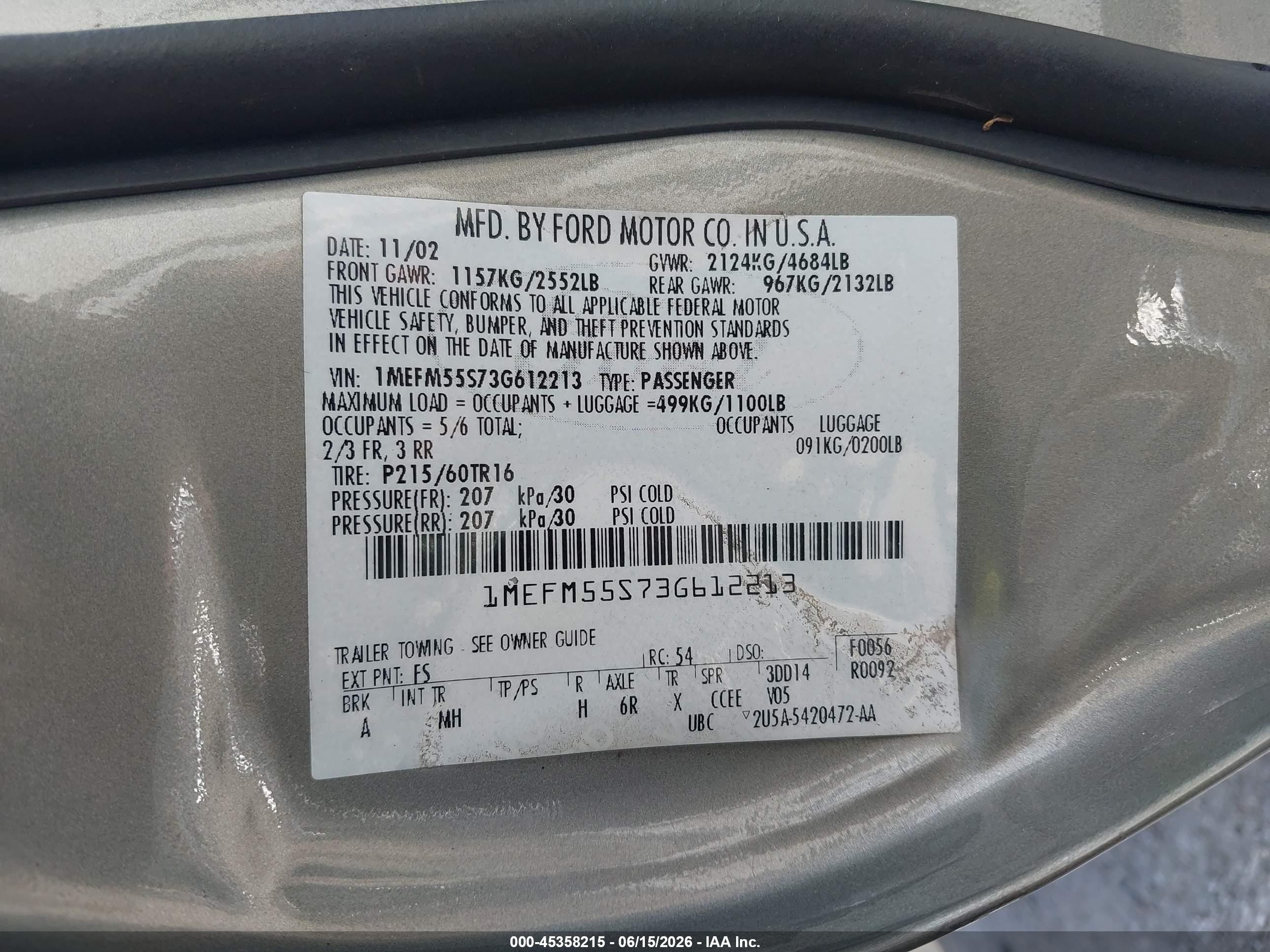 2003 Mercury Sable Ls Premium Gray vin: 1MEFM55S73G612213