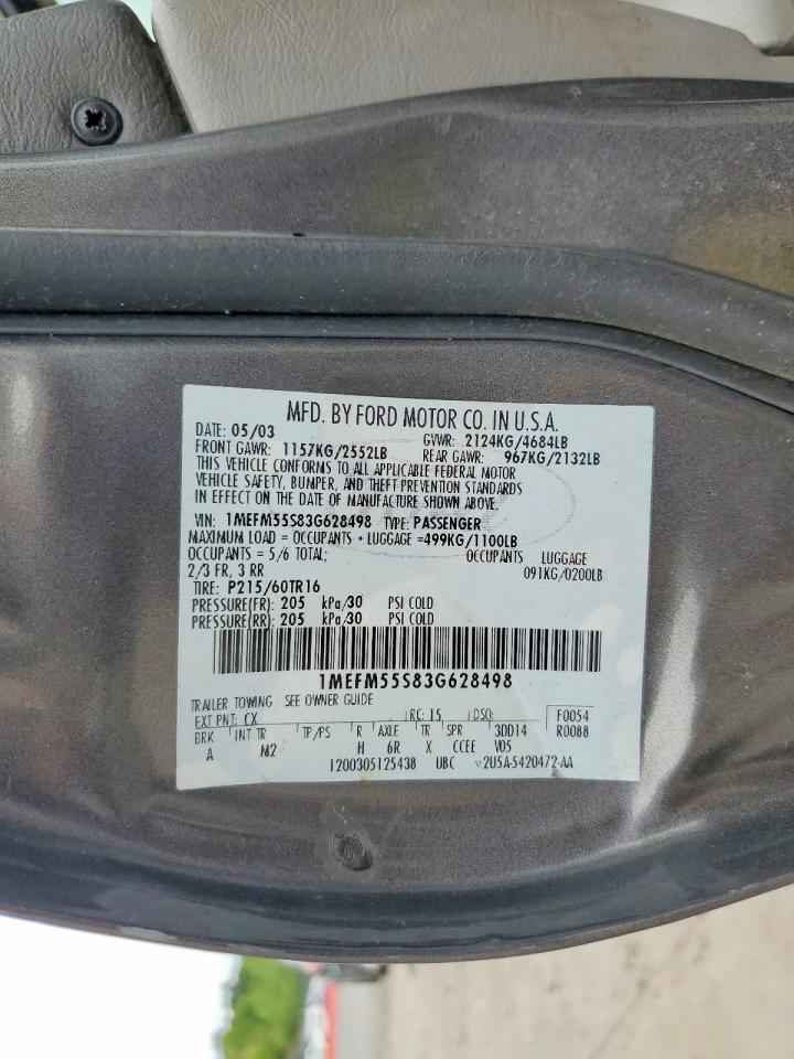2003 Mercury Sable Ls Premium Silver vin: 1MEFM55S83G628498