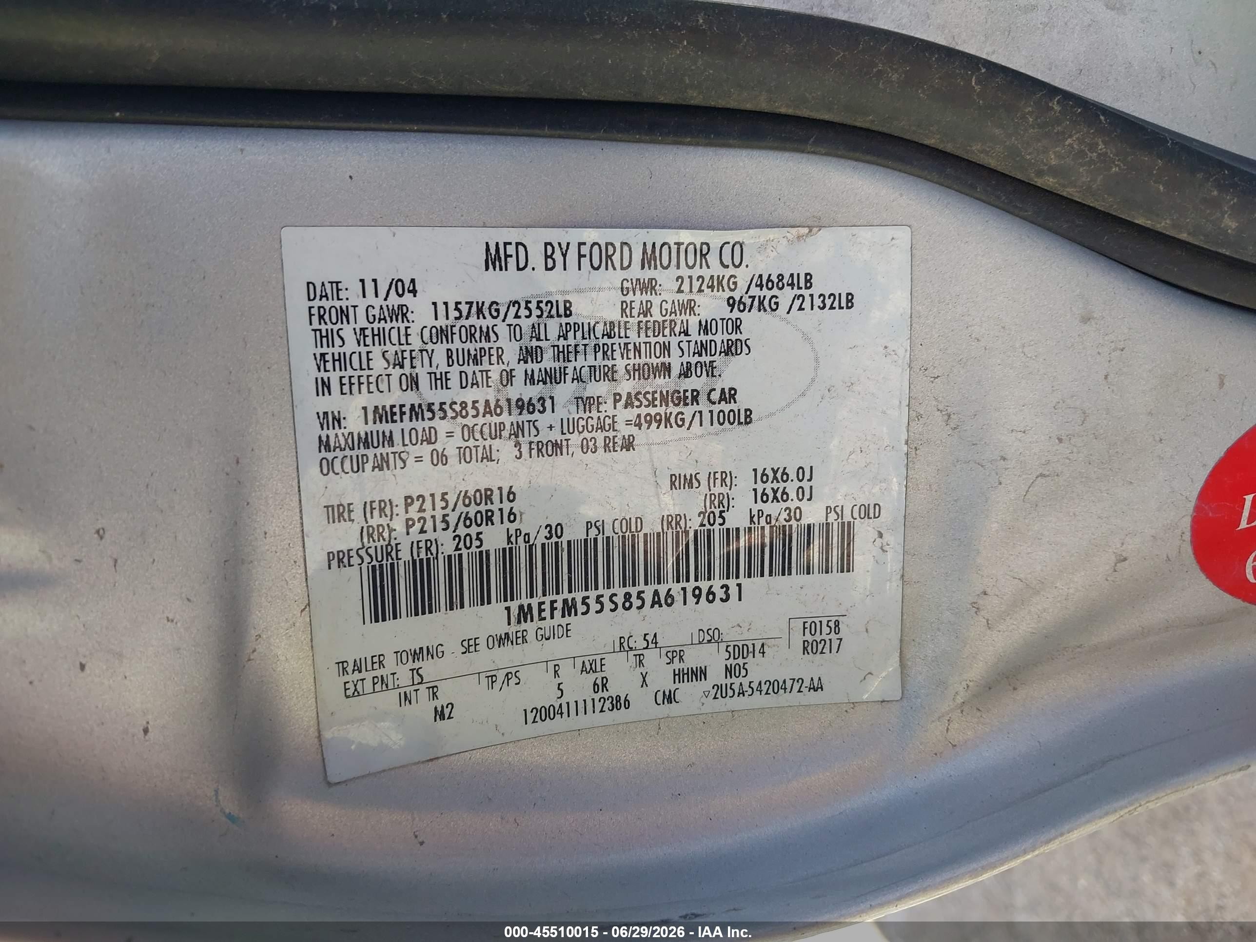 2005 Mercury Sable Ls Silver vin: 1MEFM55S85A619631