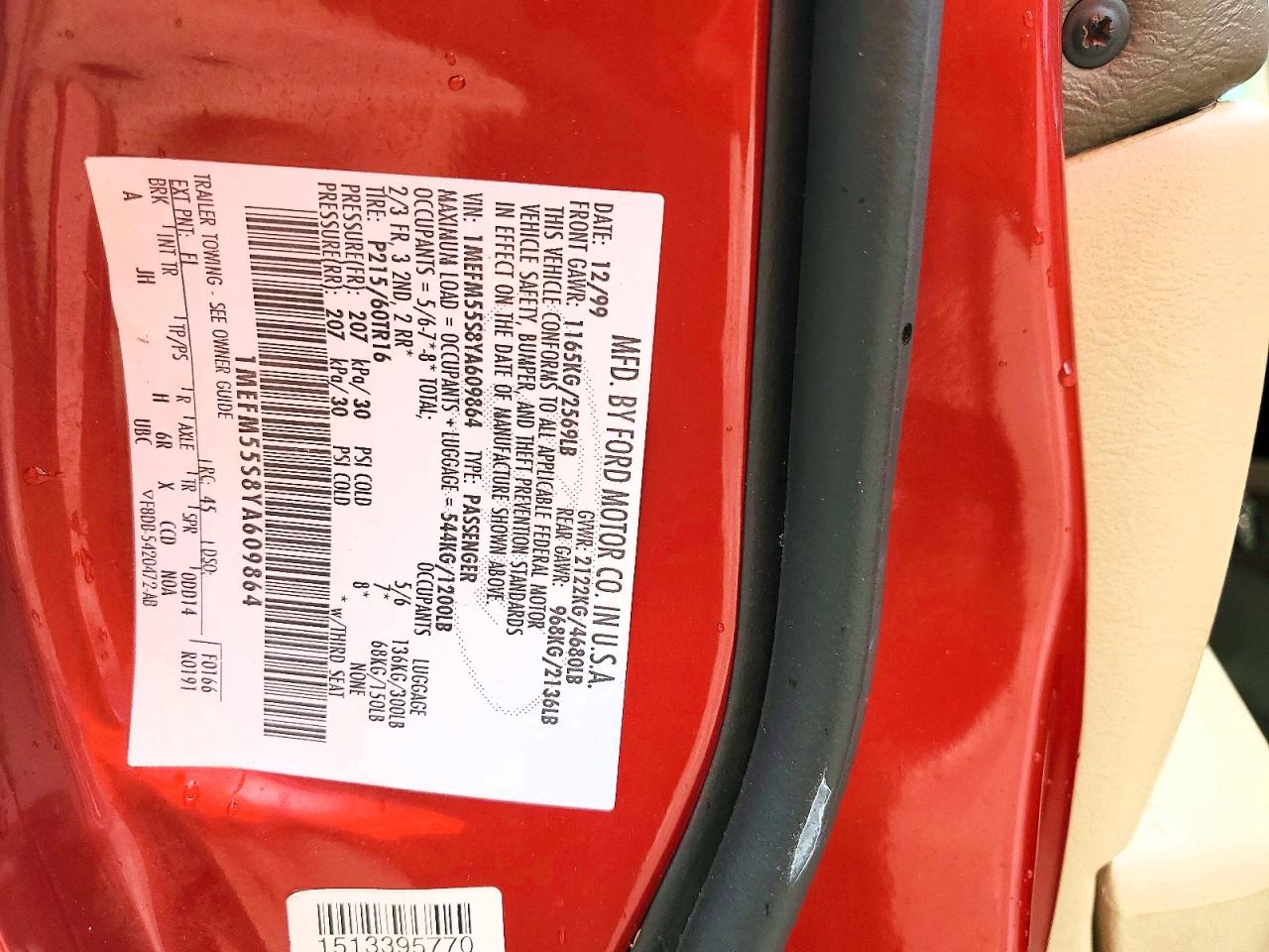 2000 Mercury Sable Ls Premium Red vin: 1MEFM55S8YA609864