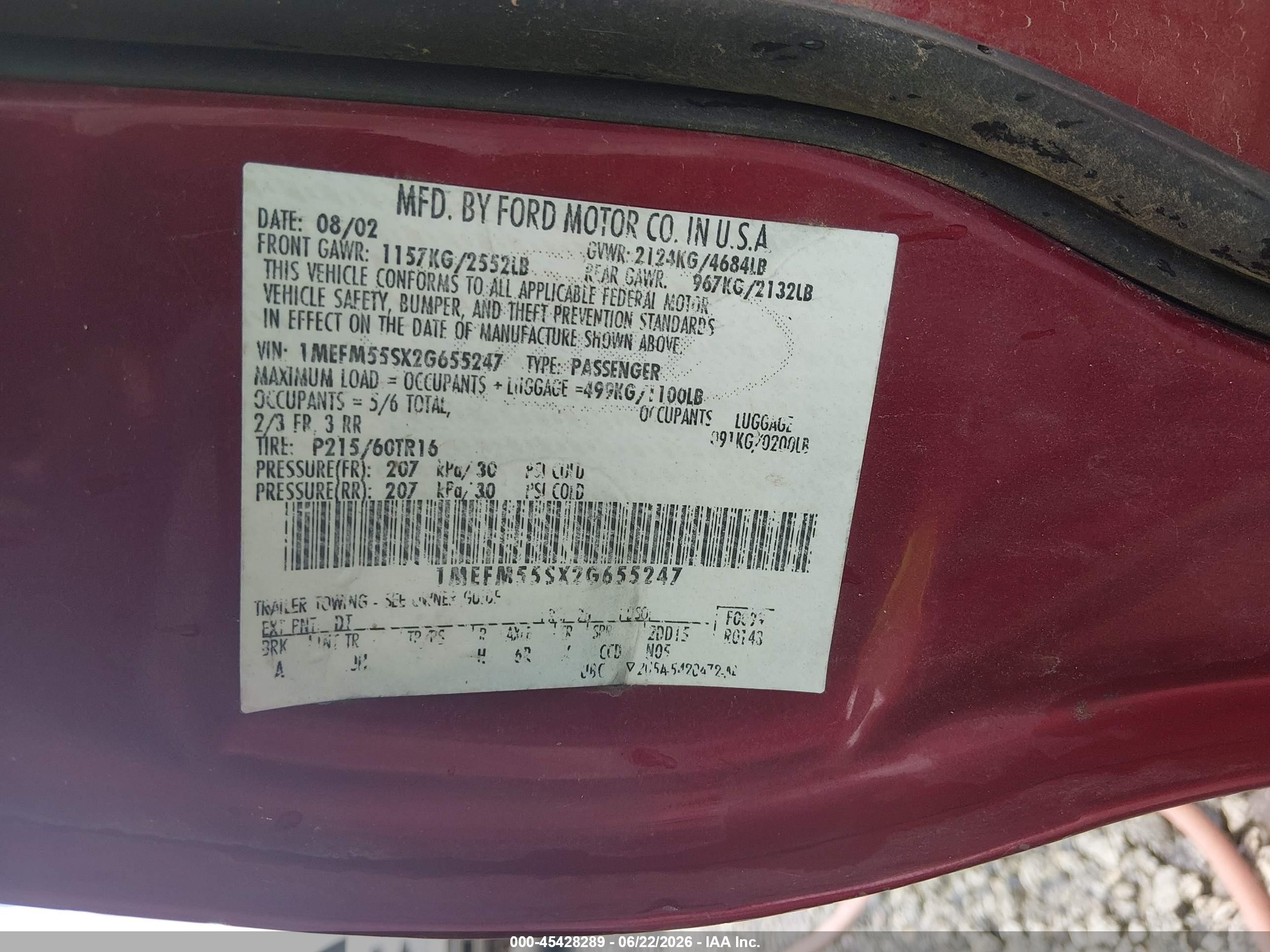 2002 Mercury Sable Ls Premium Red vin: 1MEFM55SX2G655247