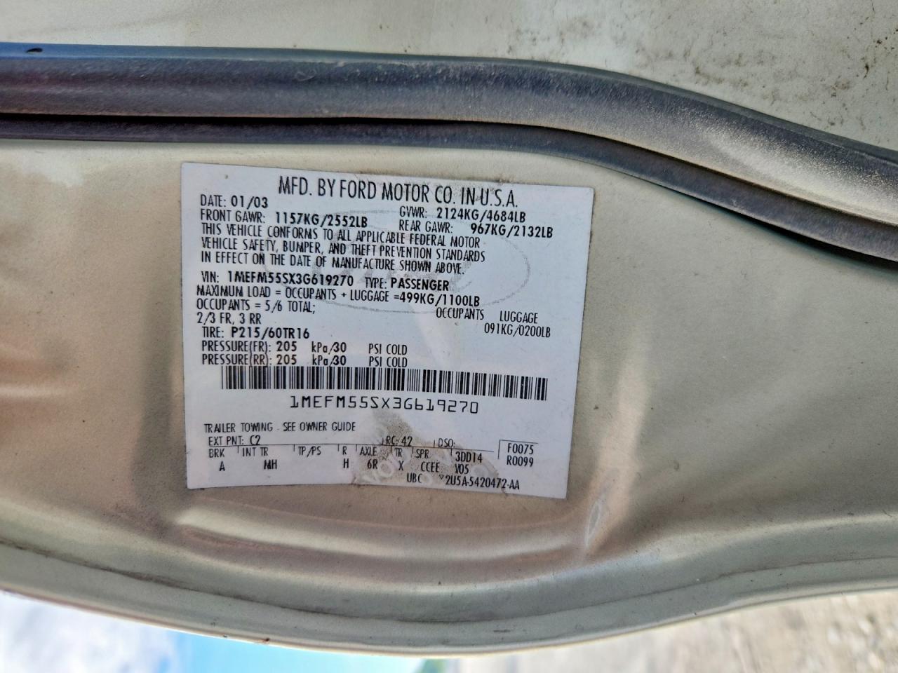 2003 Mercury Sable Ls Premium Beige vin: 1MEFM55SX3G619270