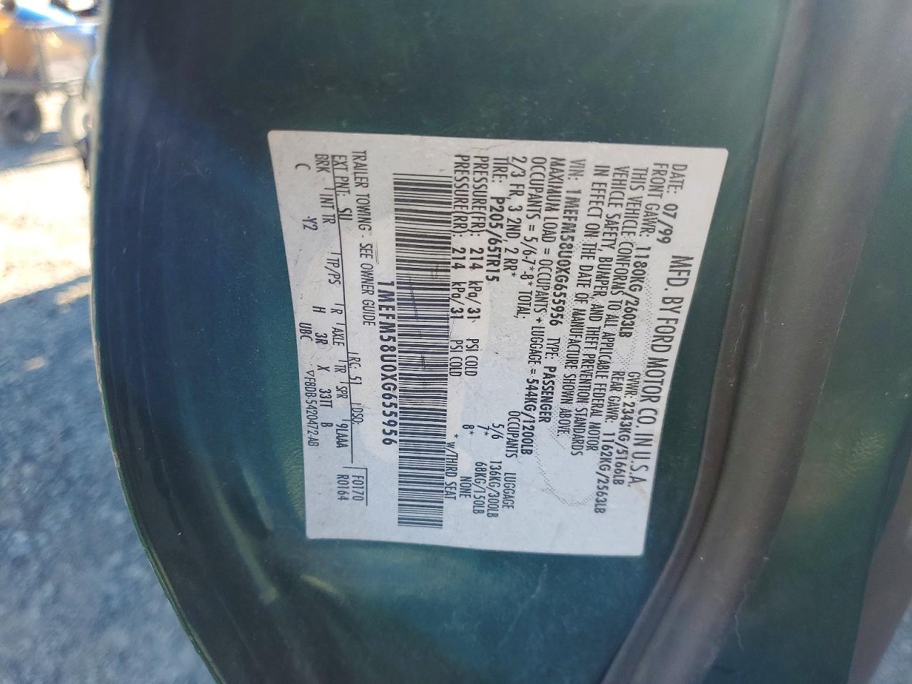1999 Mercury Sable Gs Green vin: 1MEFM58U0XG655956