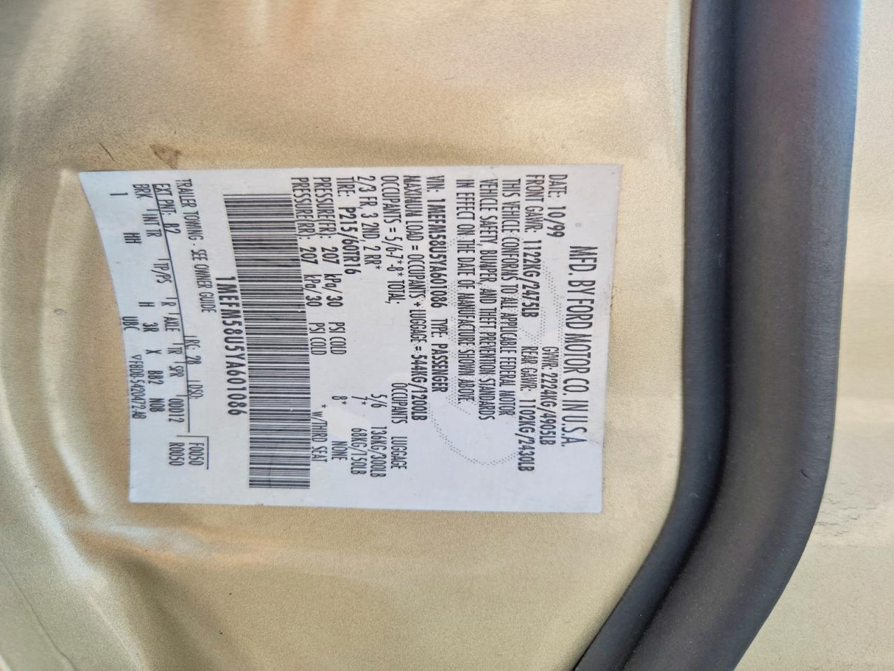 2000 Mercury Sable Gs Gold vin: 1MEFM58U5YA601086