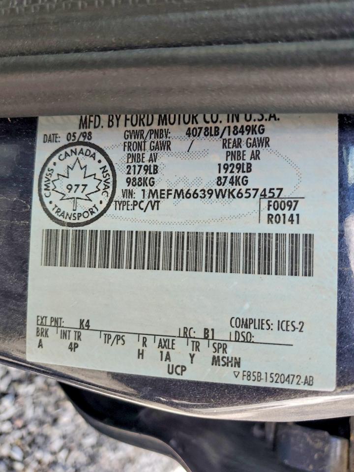 1998 Mercury Mystique Ls Blue vin: 1MEFM6639WK657457