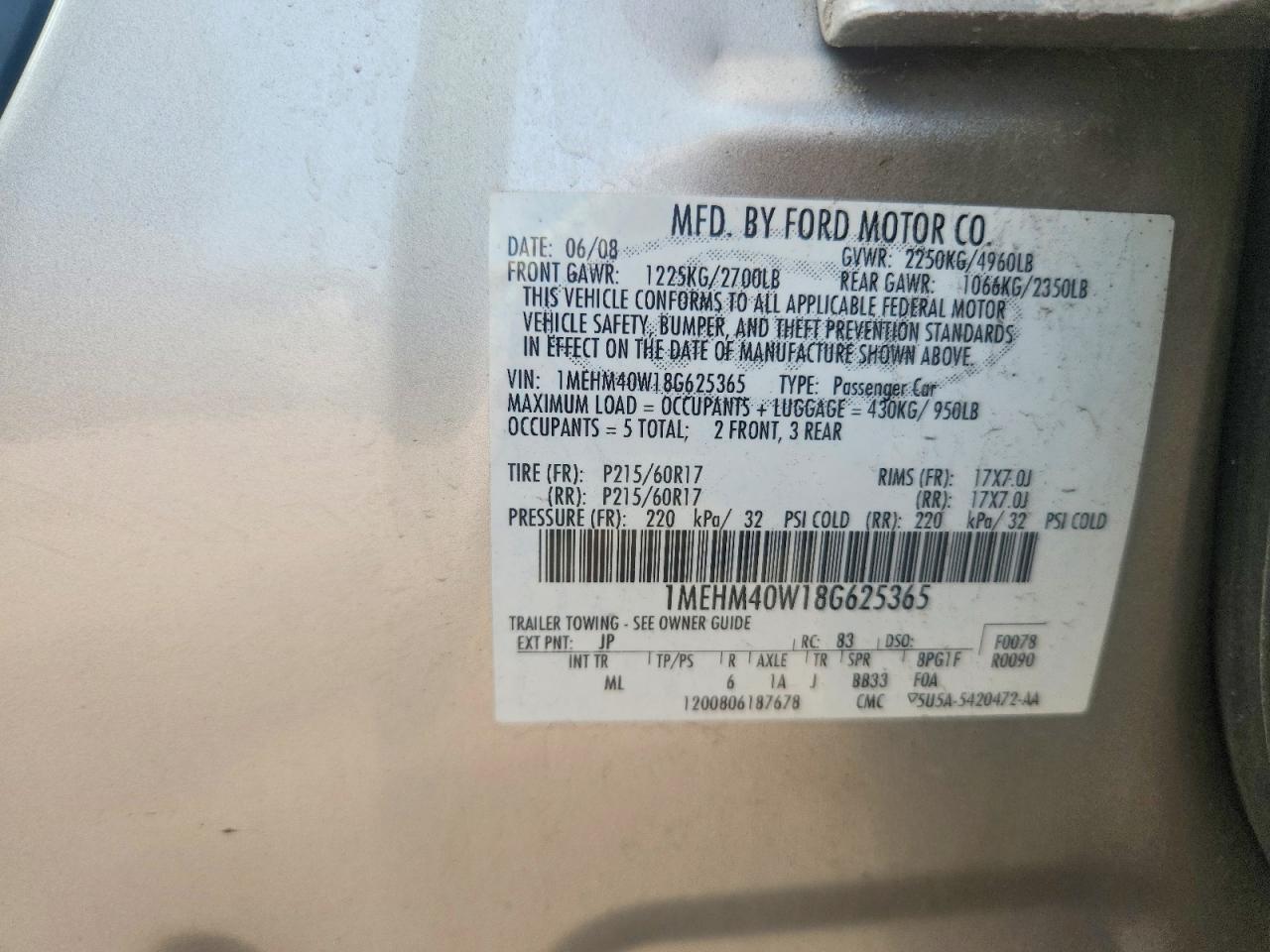 2008 Mercury Sable Luxury Silver vin: 1MEHM40W18G625365