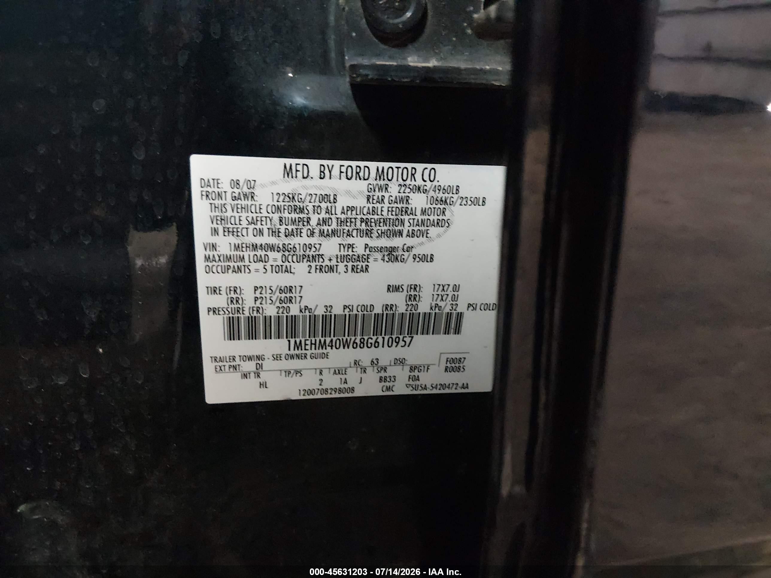 2008 Mercury Sable   Blue vin: 1MEHM40W68G610957