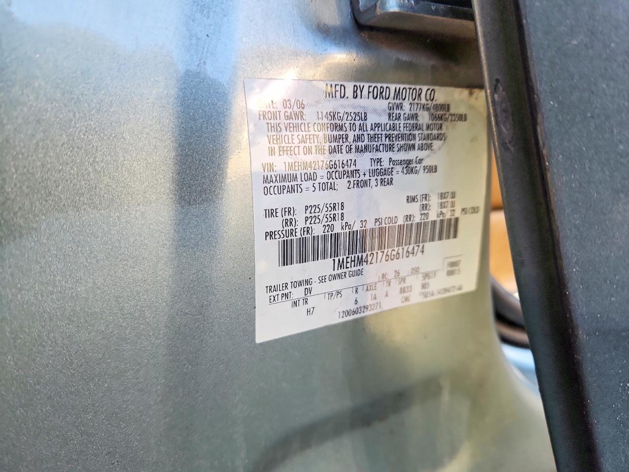2006 Mercury Montego Premier Silver vin: 1MEHM42176G616474