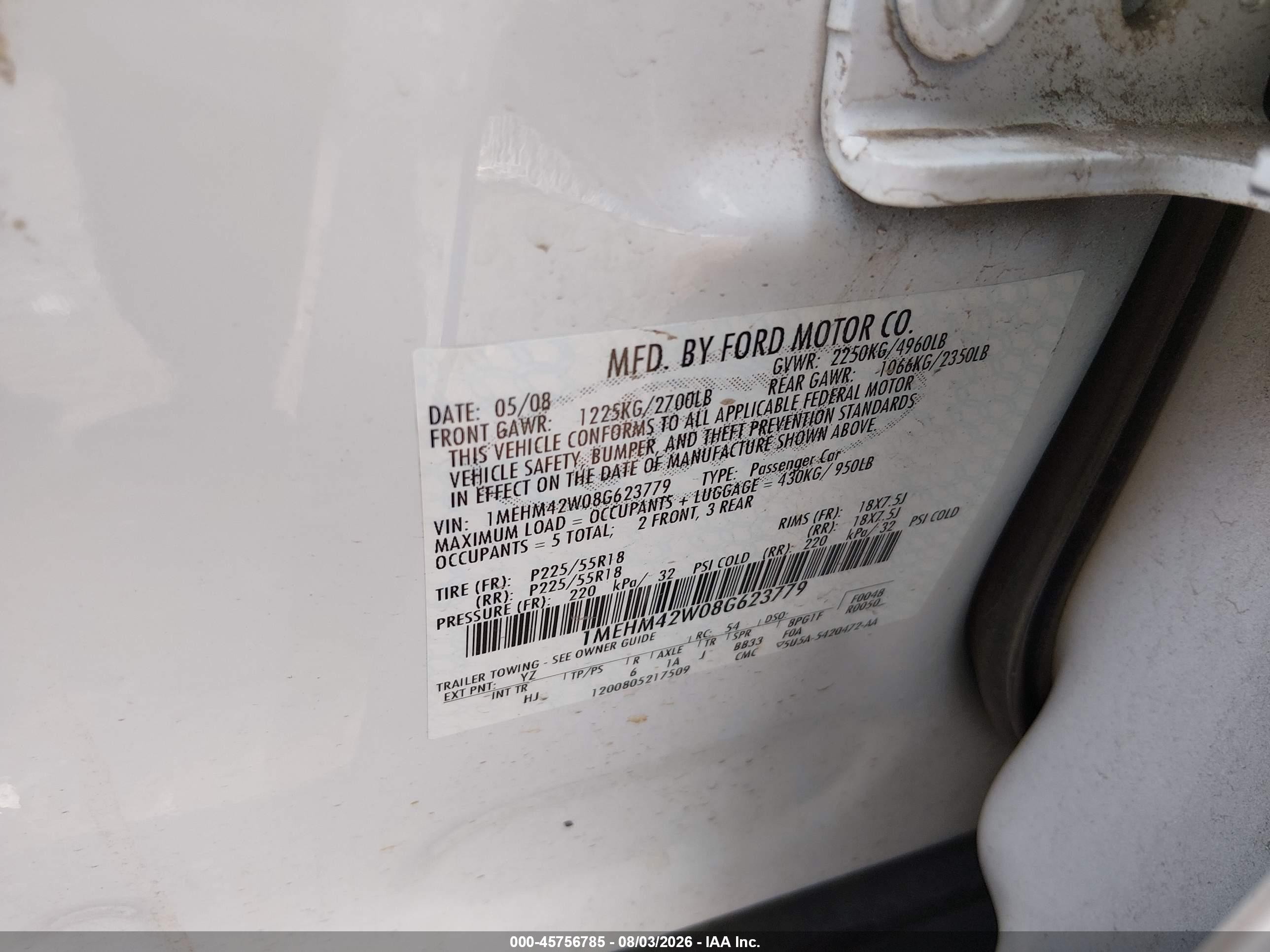 2008 Mercury Sable Premier White vin: 1MEHM42W08G623779