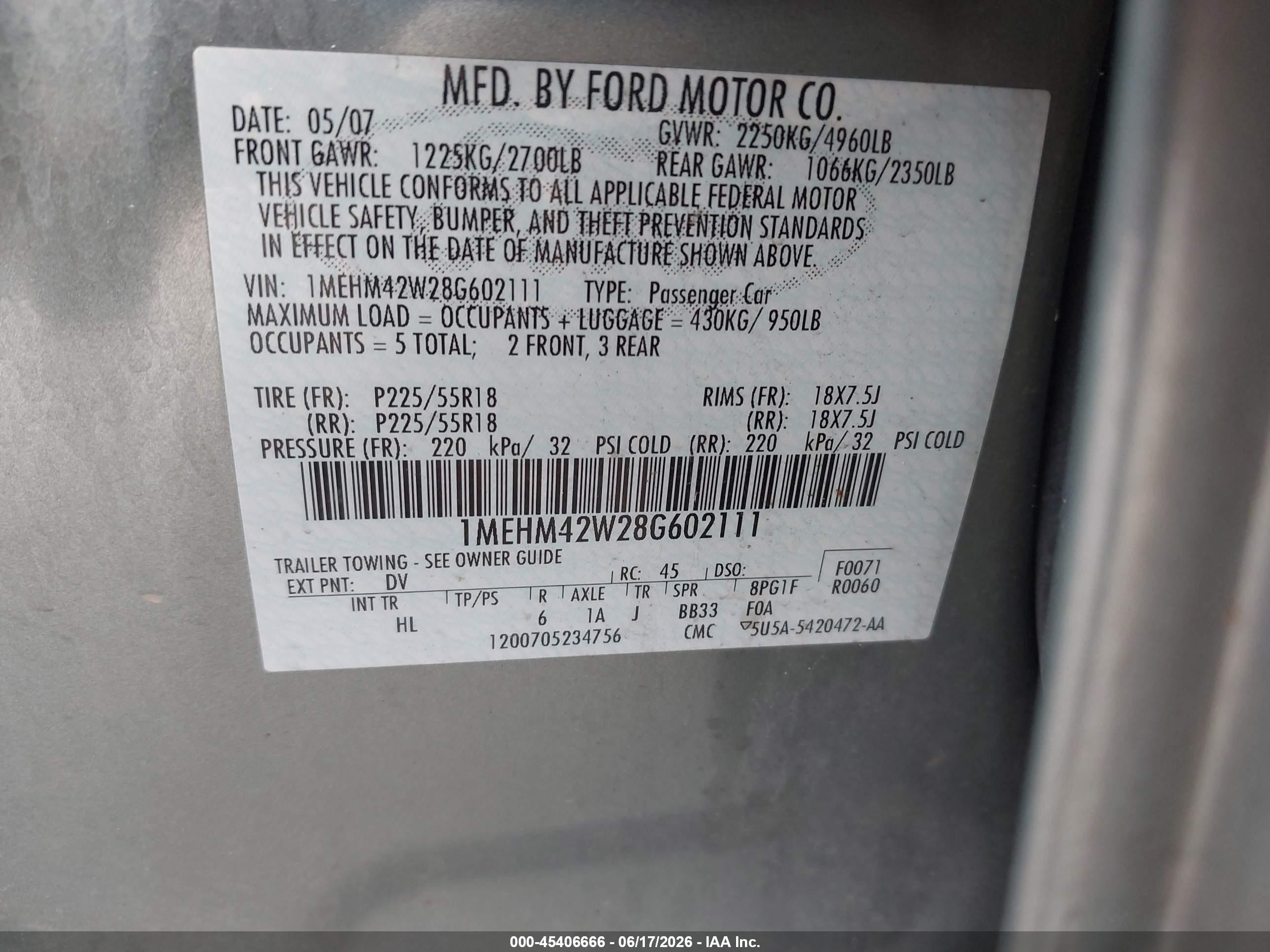 2008 Mercury Sable Premier Green vin: 1MEHM42W28G602111