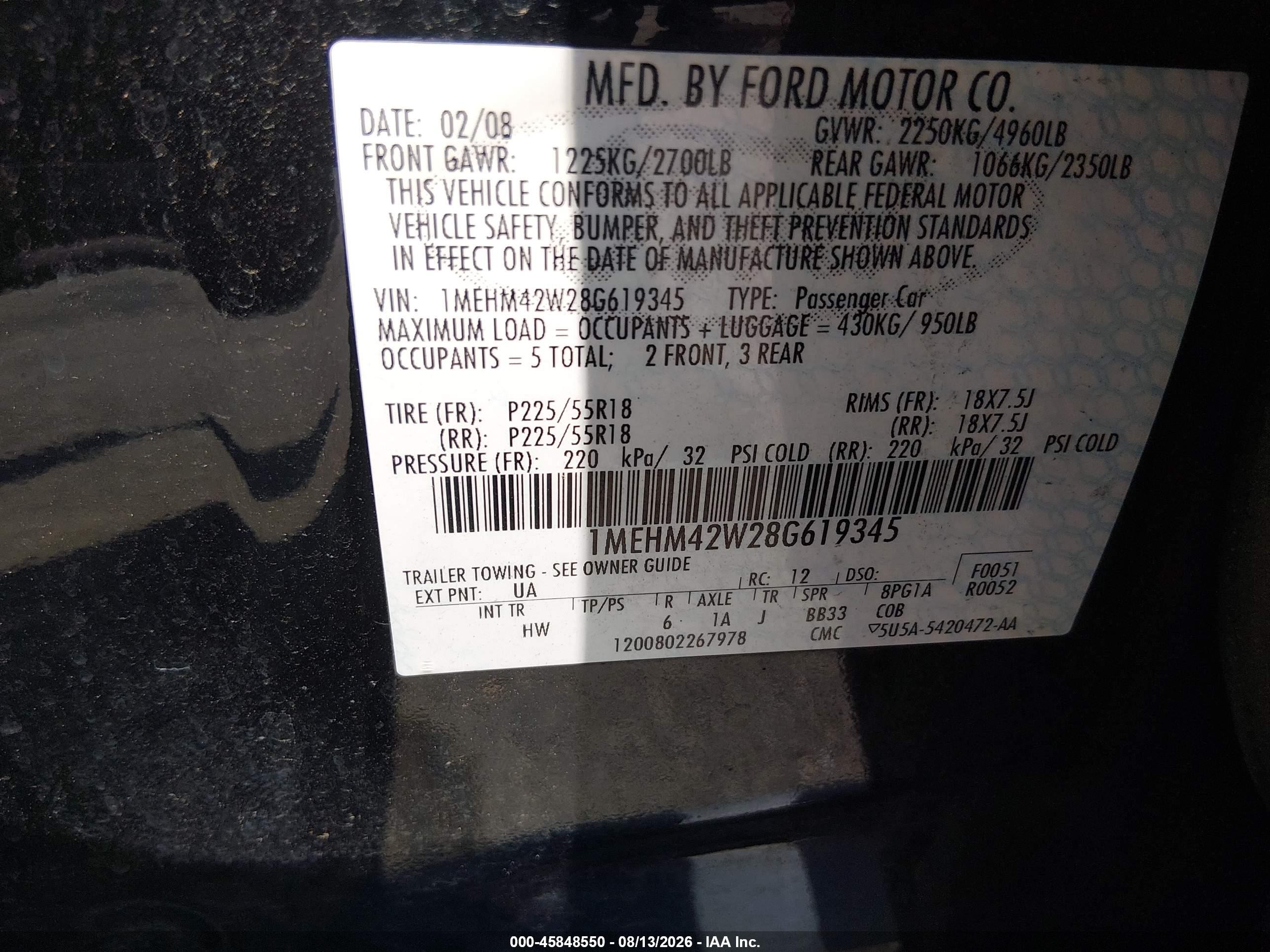 2008 Mercury Sable Premier Black vin: 1MEHM42W28G619345