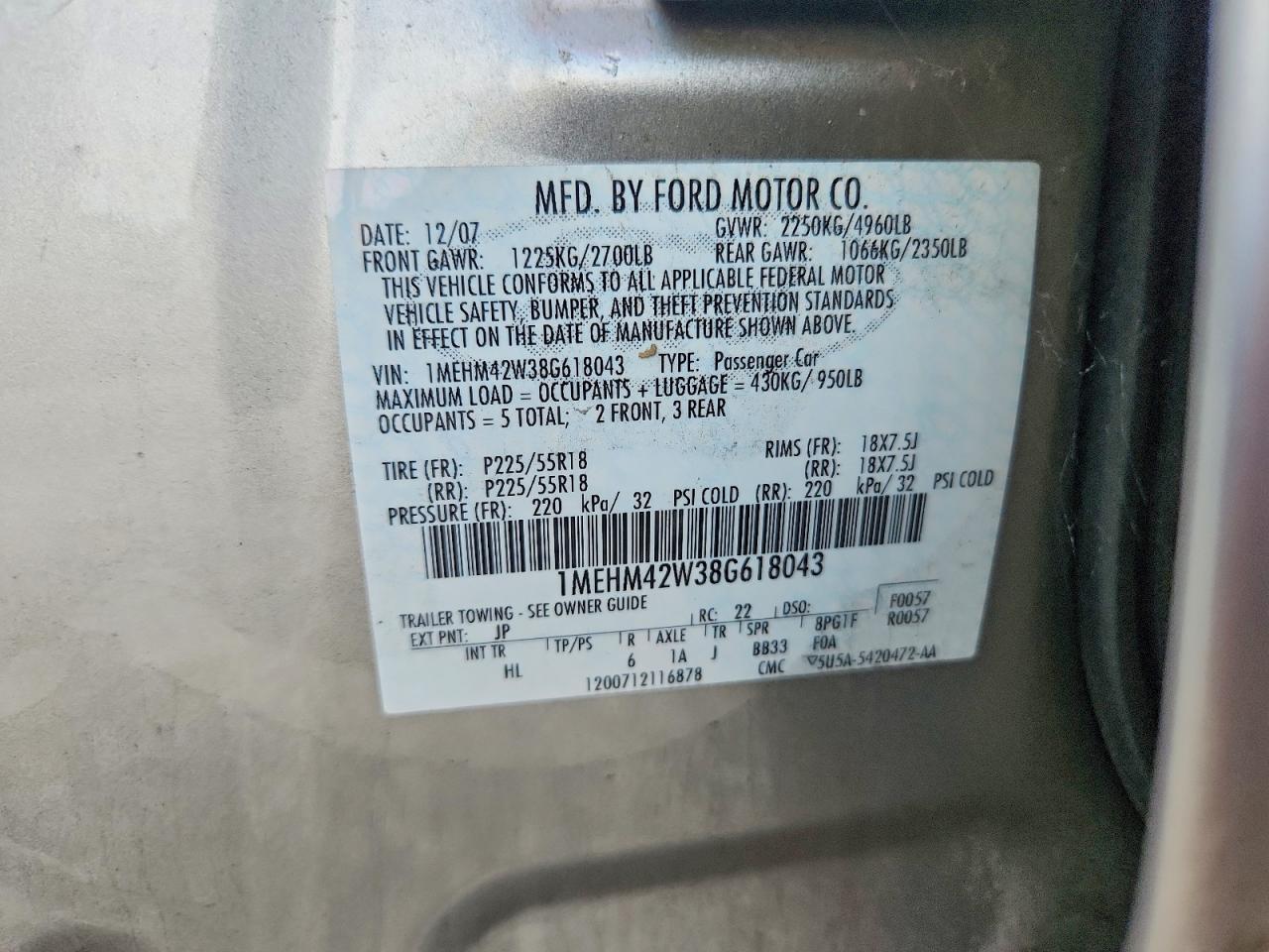2008 Mercury Sable Premier Silver vin: 1MEHM42W38G618043