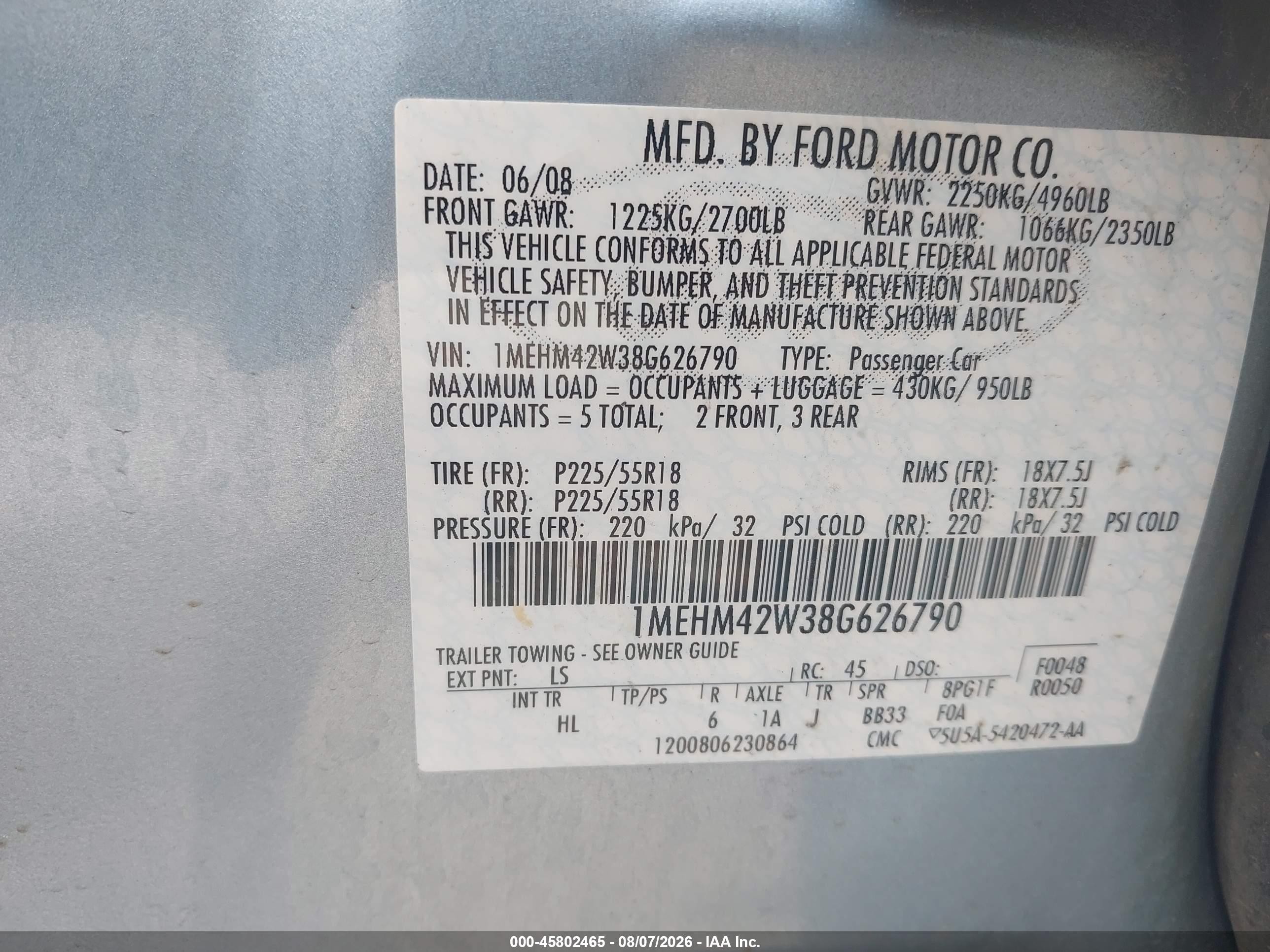 2008 Mercury Sable Premier Light Blue vin: 1MEHM42W38G626790