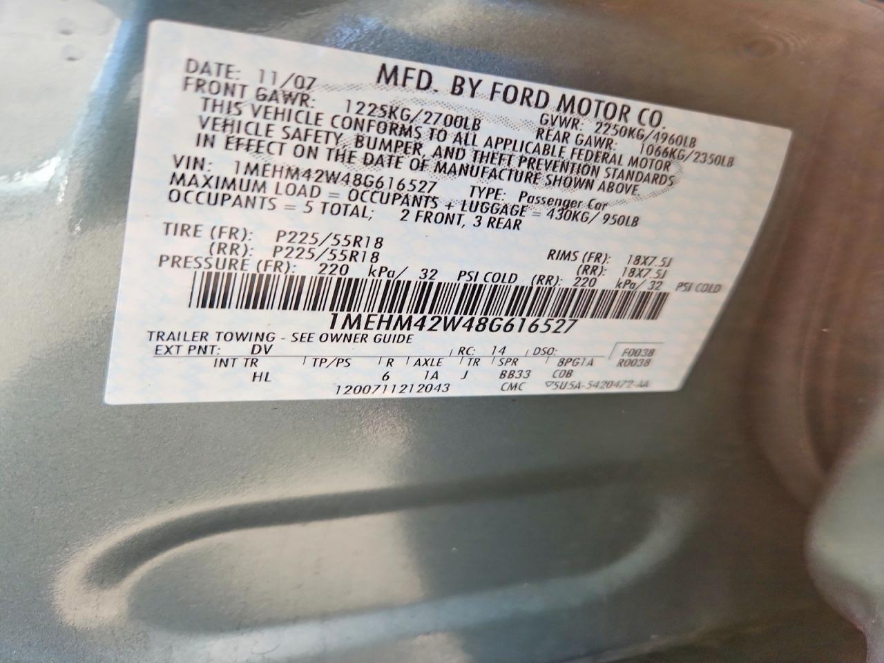 2008 Mercury Sable Premier Teal vin: 1MEHM42W48G616527