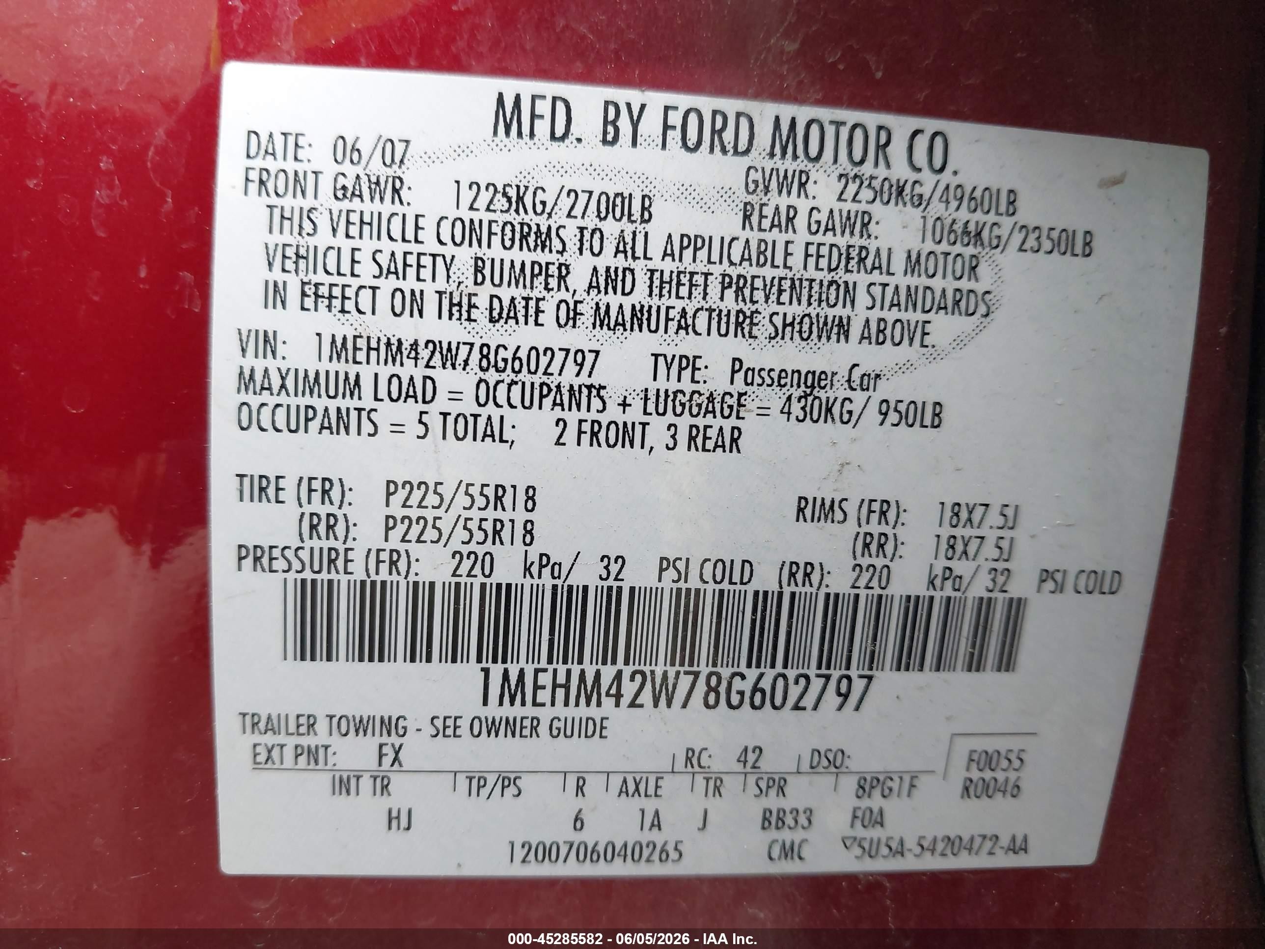 2008 Mercury Sable Premier Maroon vin: 1MEHM42W78G602797