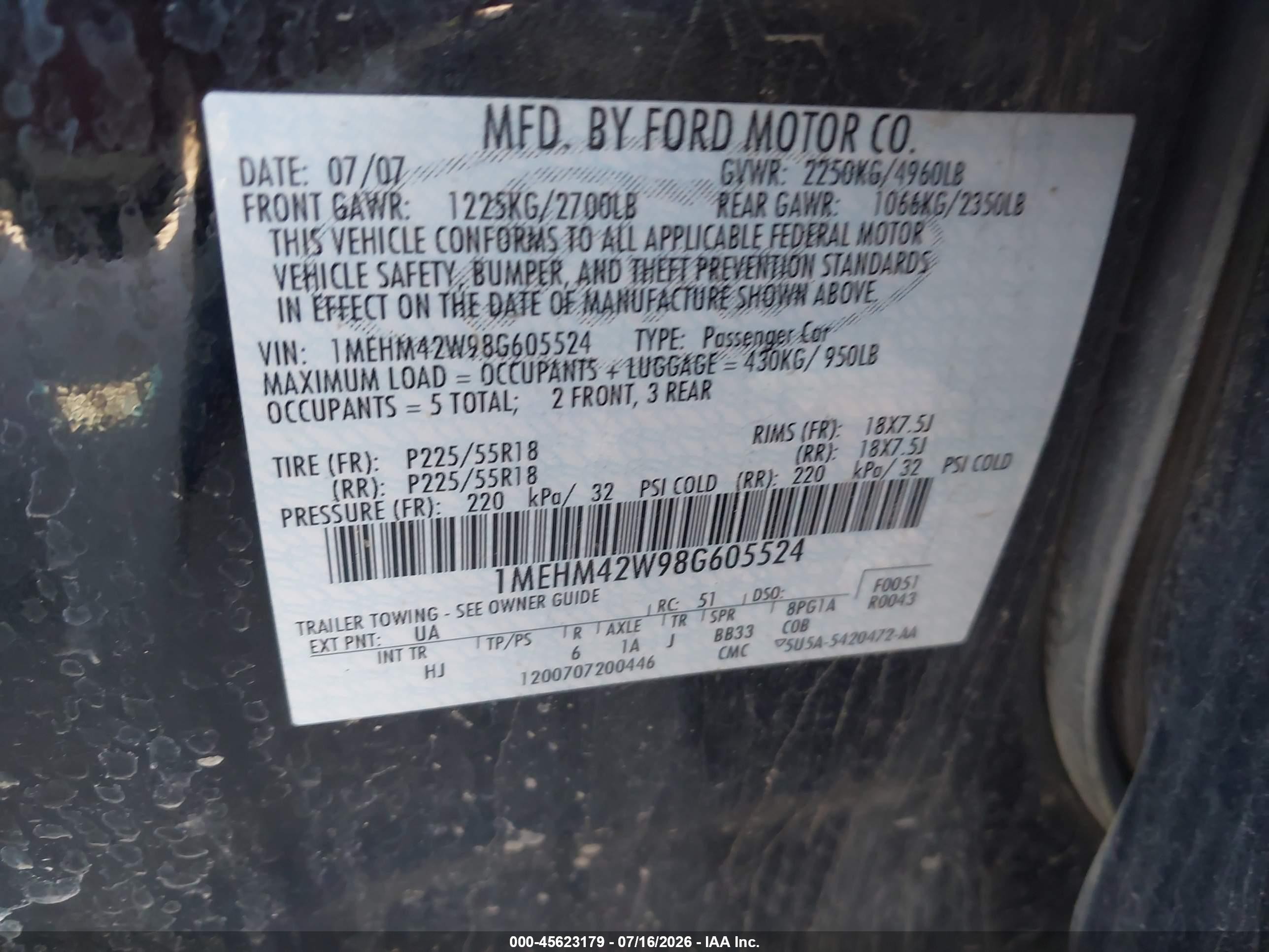 2008 Mercury Sable Premier Black vin: 1MEHM42W98G605524