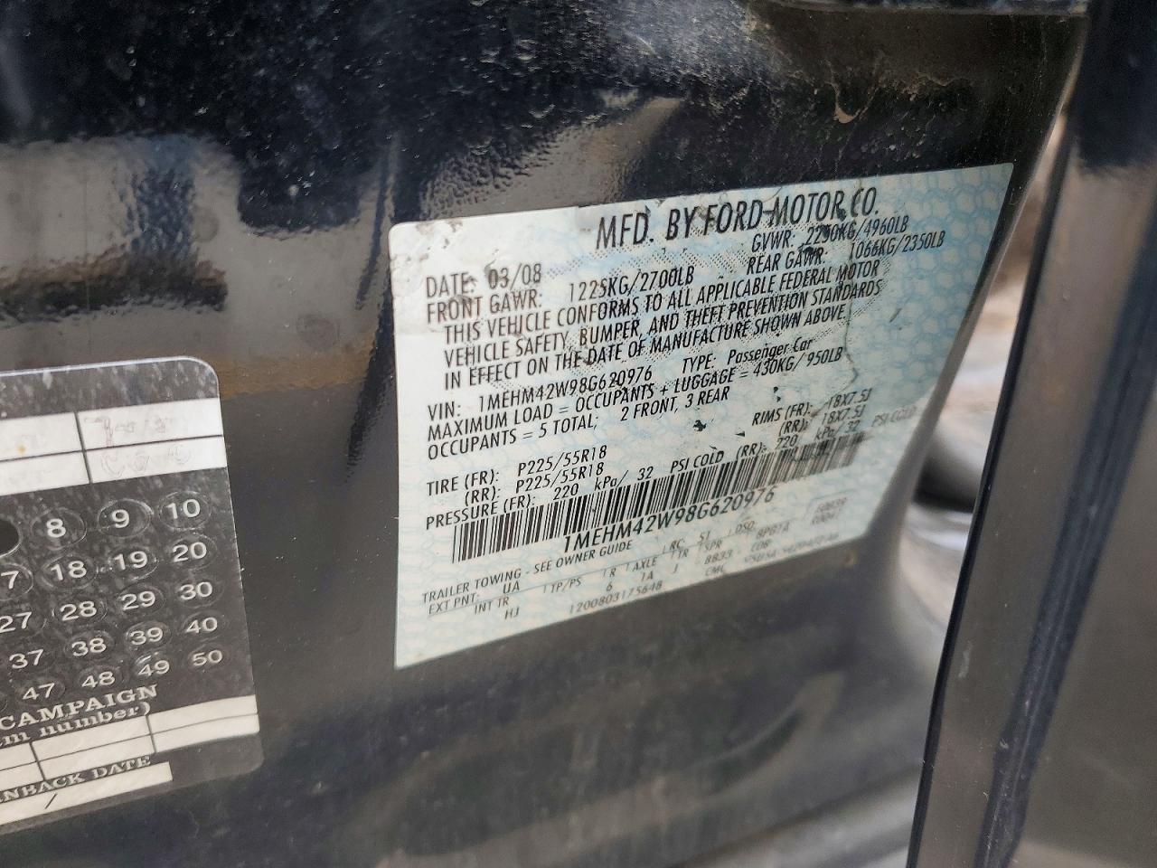 2008 Mercury Sable Premier Black vin: 1MEHM42W98G620976