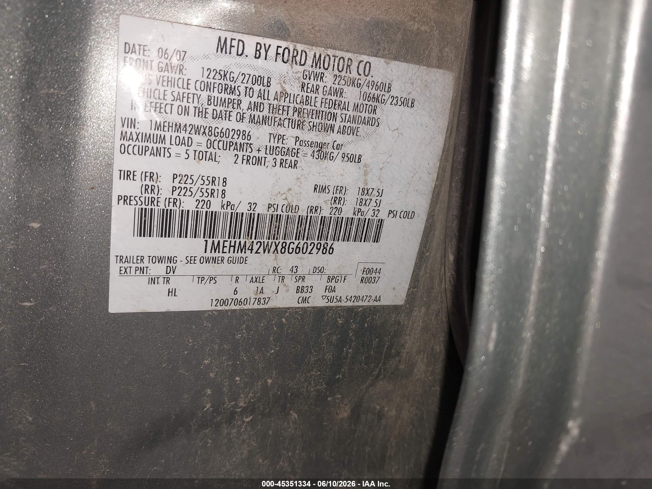 2008 Mercury Sable Premier Green vin: 1MEHM42WX8G602986