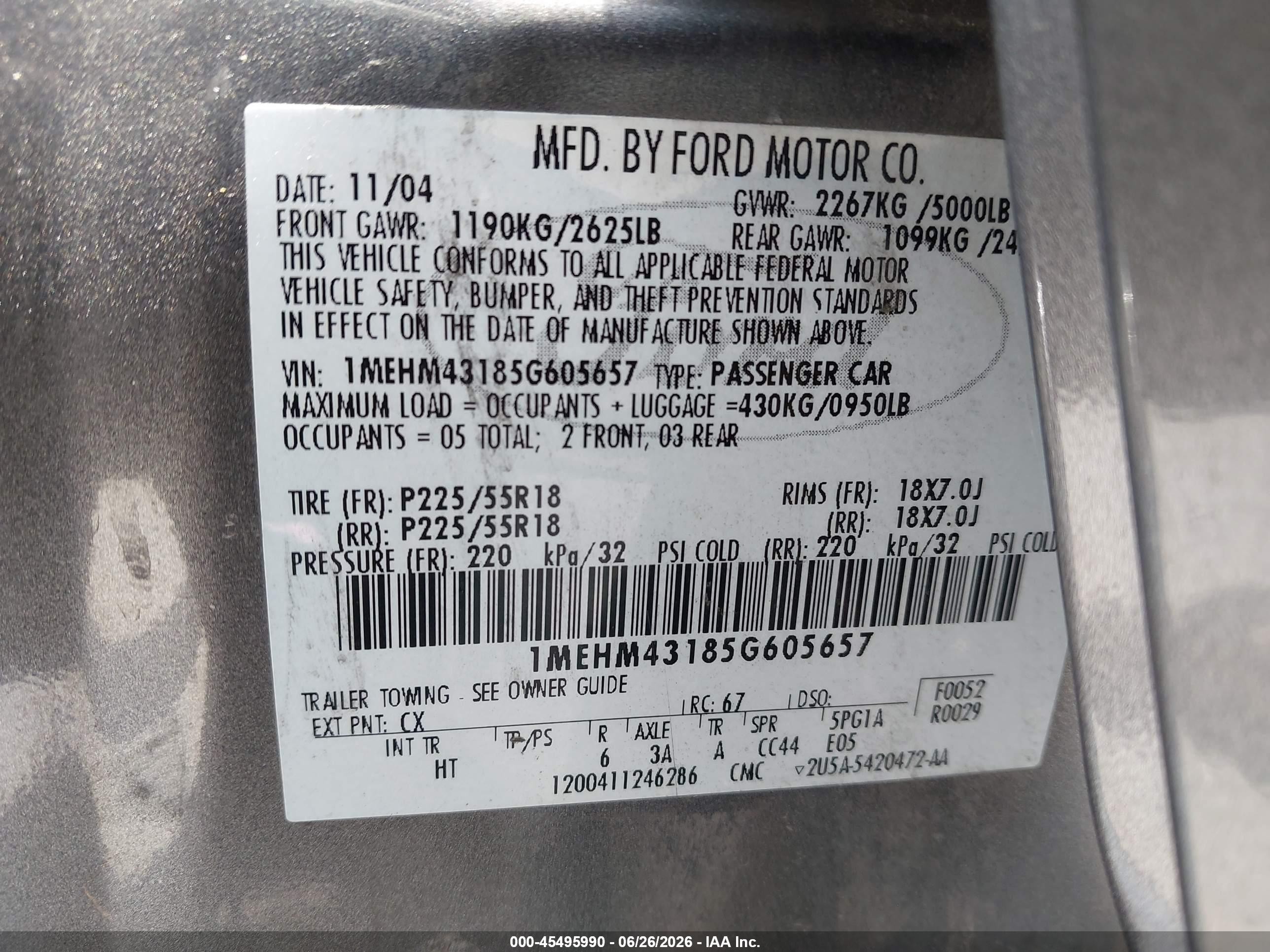2005 Mercury Montego Premier Gray vin: 1MEHM43185G605657