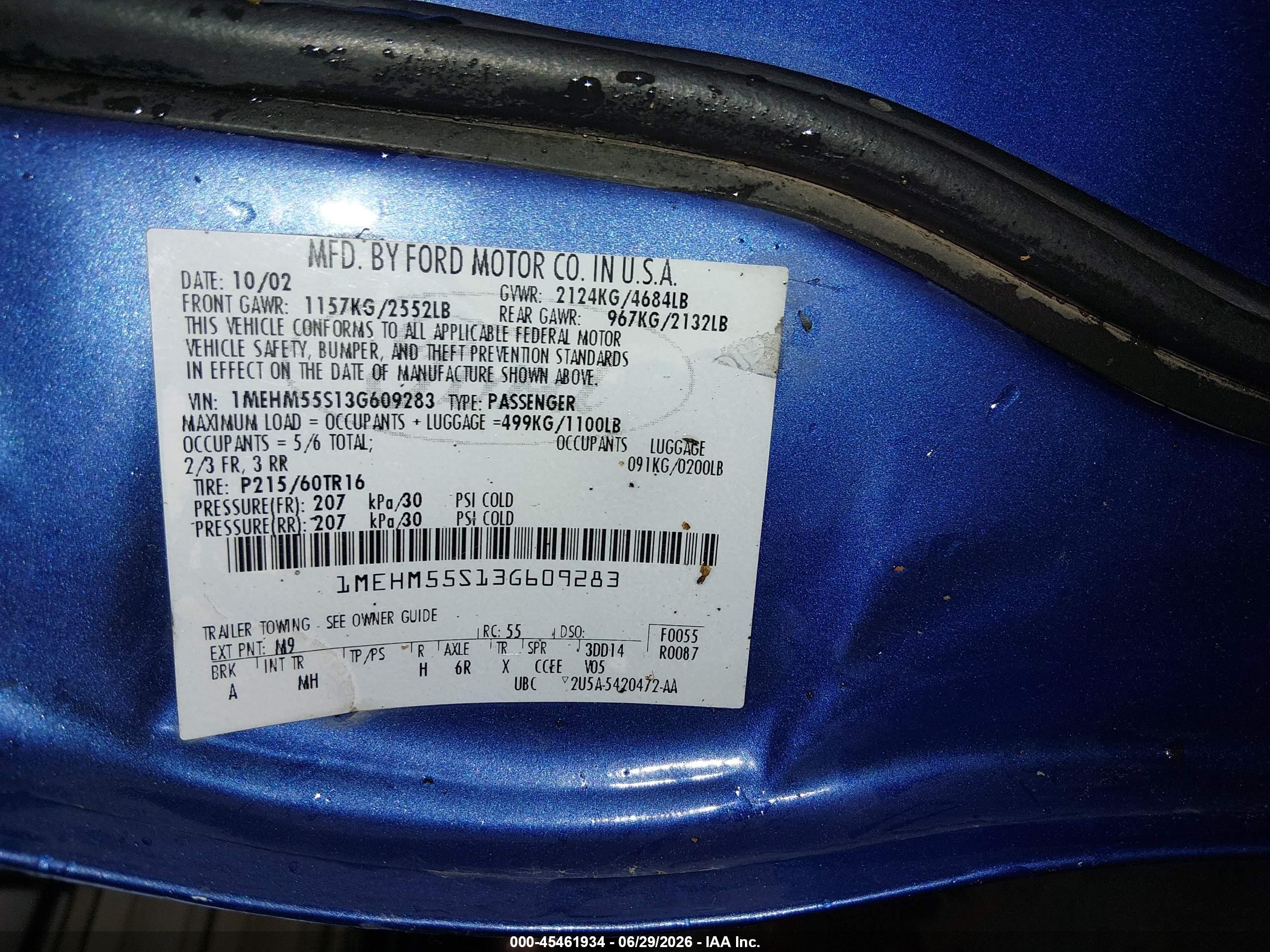 2003 Mercury Sable Ls Premium Blue vin: 1MEHM55S13G609283
