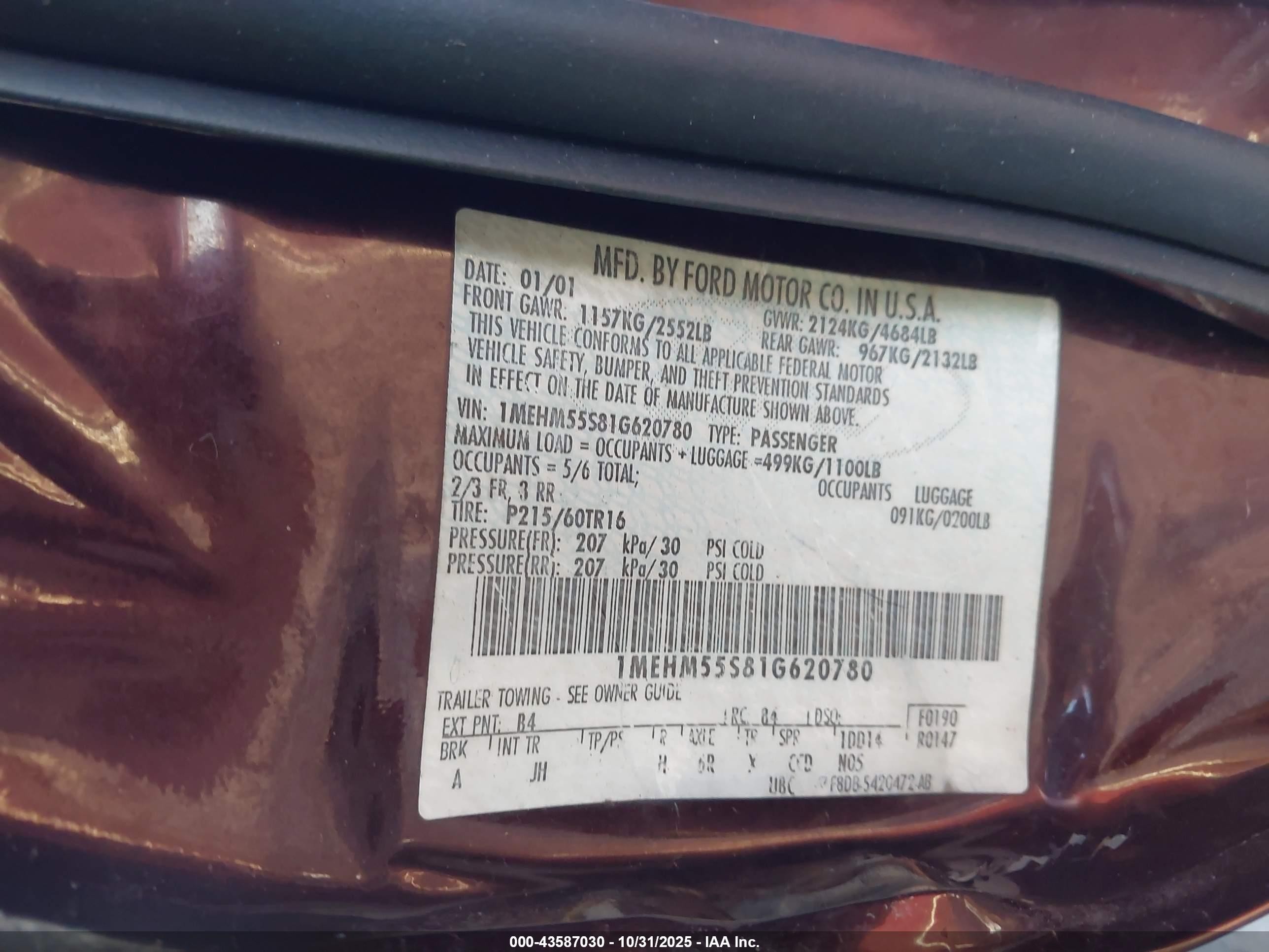 2001 Mercury Sable Ls Premium Maroon vin: 1MEHM55S81G620780