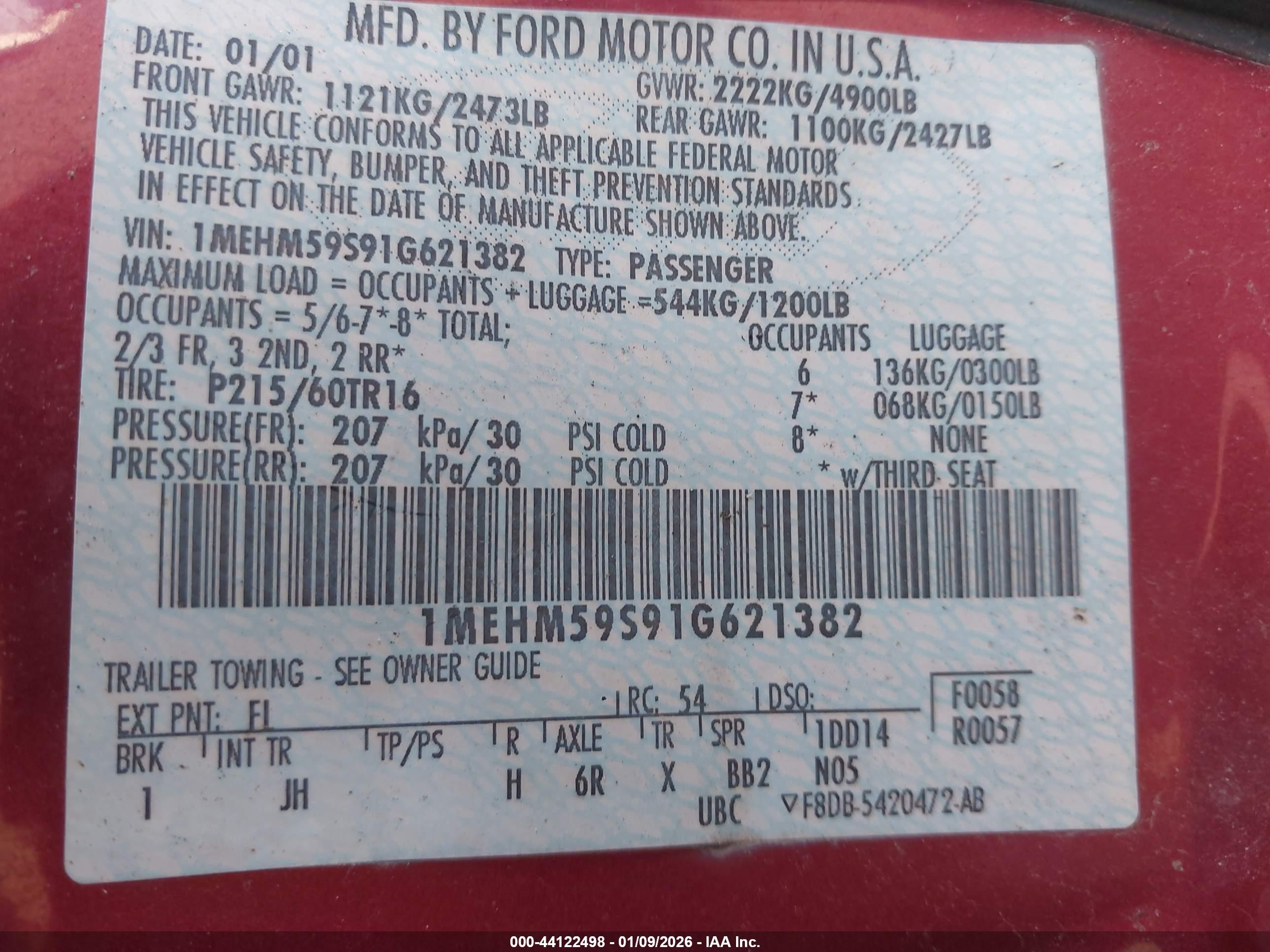 2001 Mercury Sable Ls Premium Red vin: 1MEHM59S91G621382