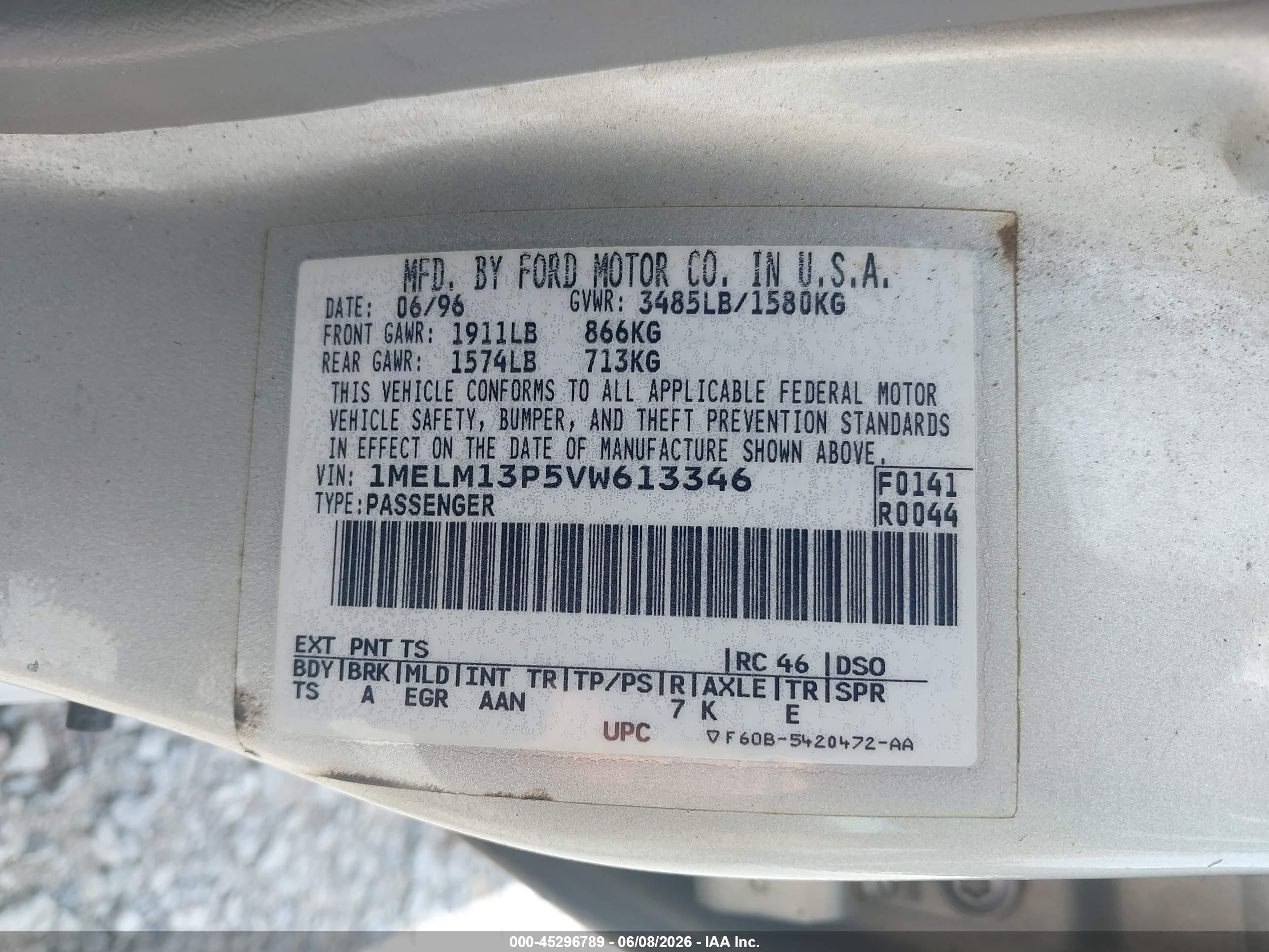 1997 Mercury Tracer Ls Silver vin: 1MELM13P5VW613346