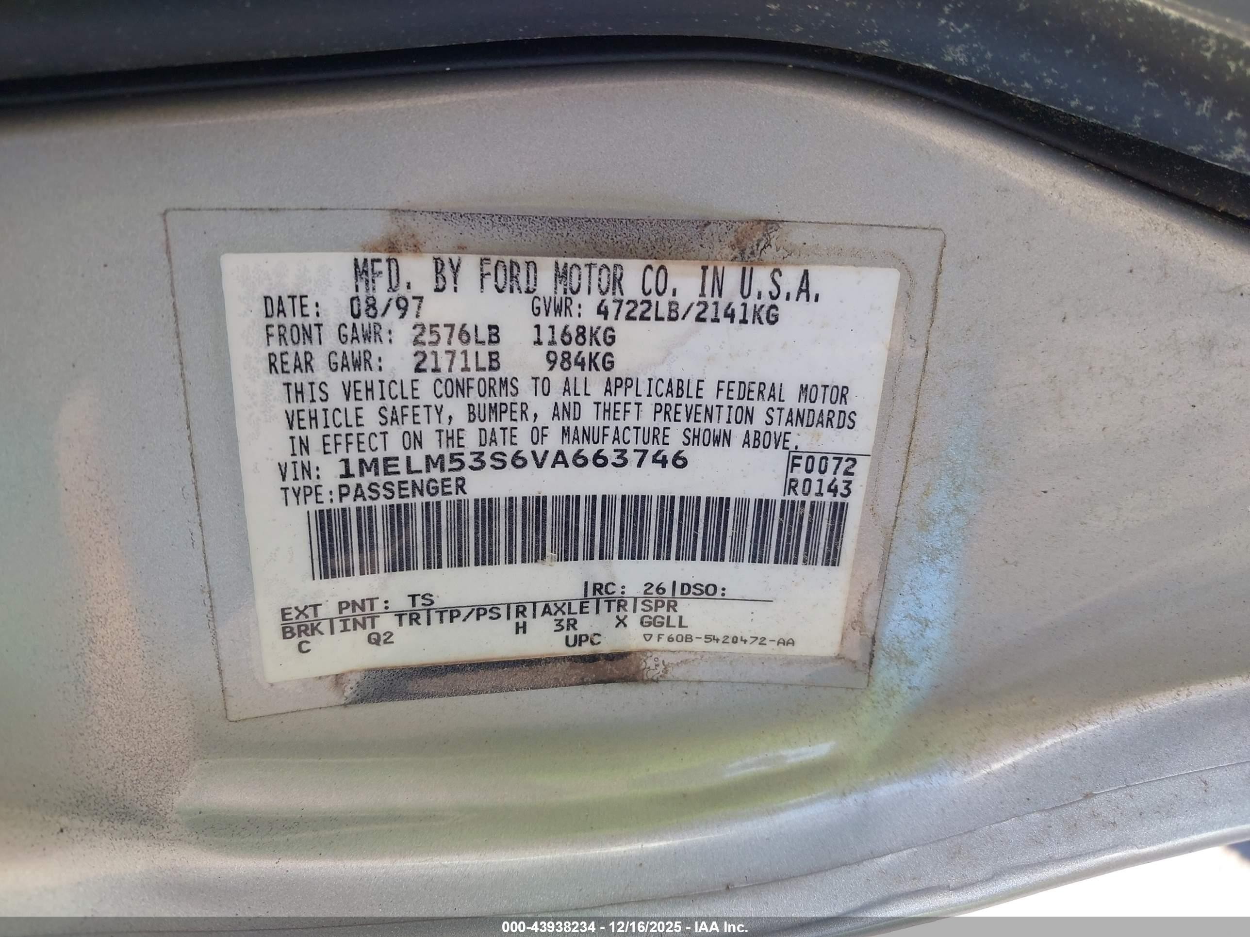 1997 Mercury Sable Ls Silver vin: 1MELM53S6VA663746