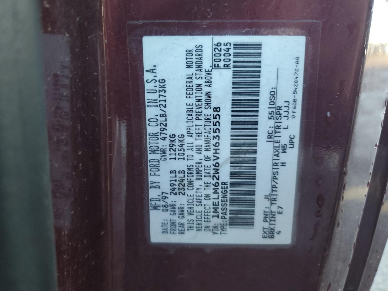 1997 Mercury Cougar Xr7 Burgundy vin: 1MELM62W6VH635558