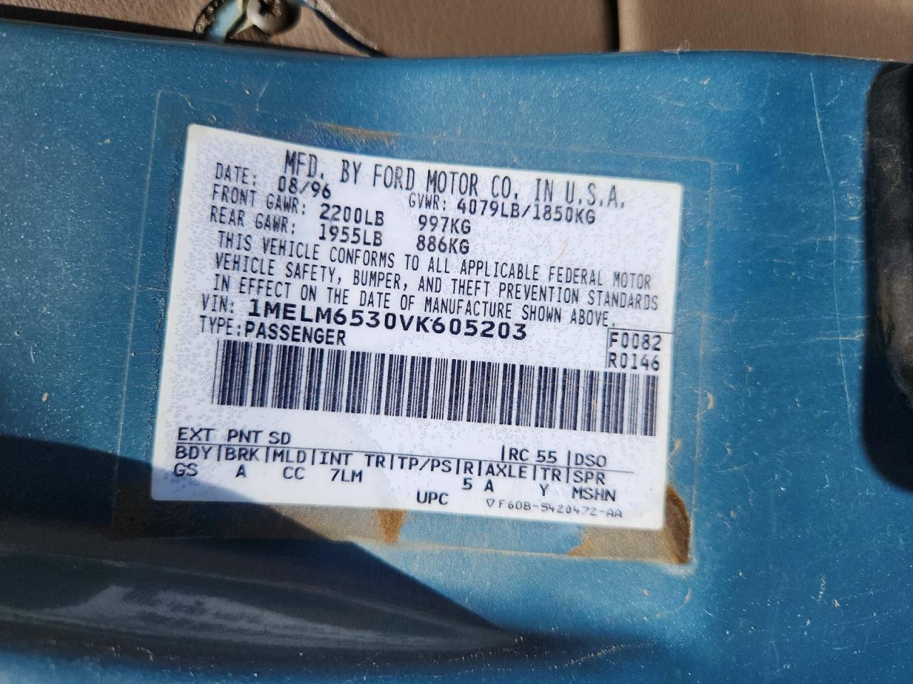 1997 Mercury Mystique Base Blue vin: 1MELM6530VK605203