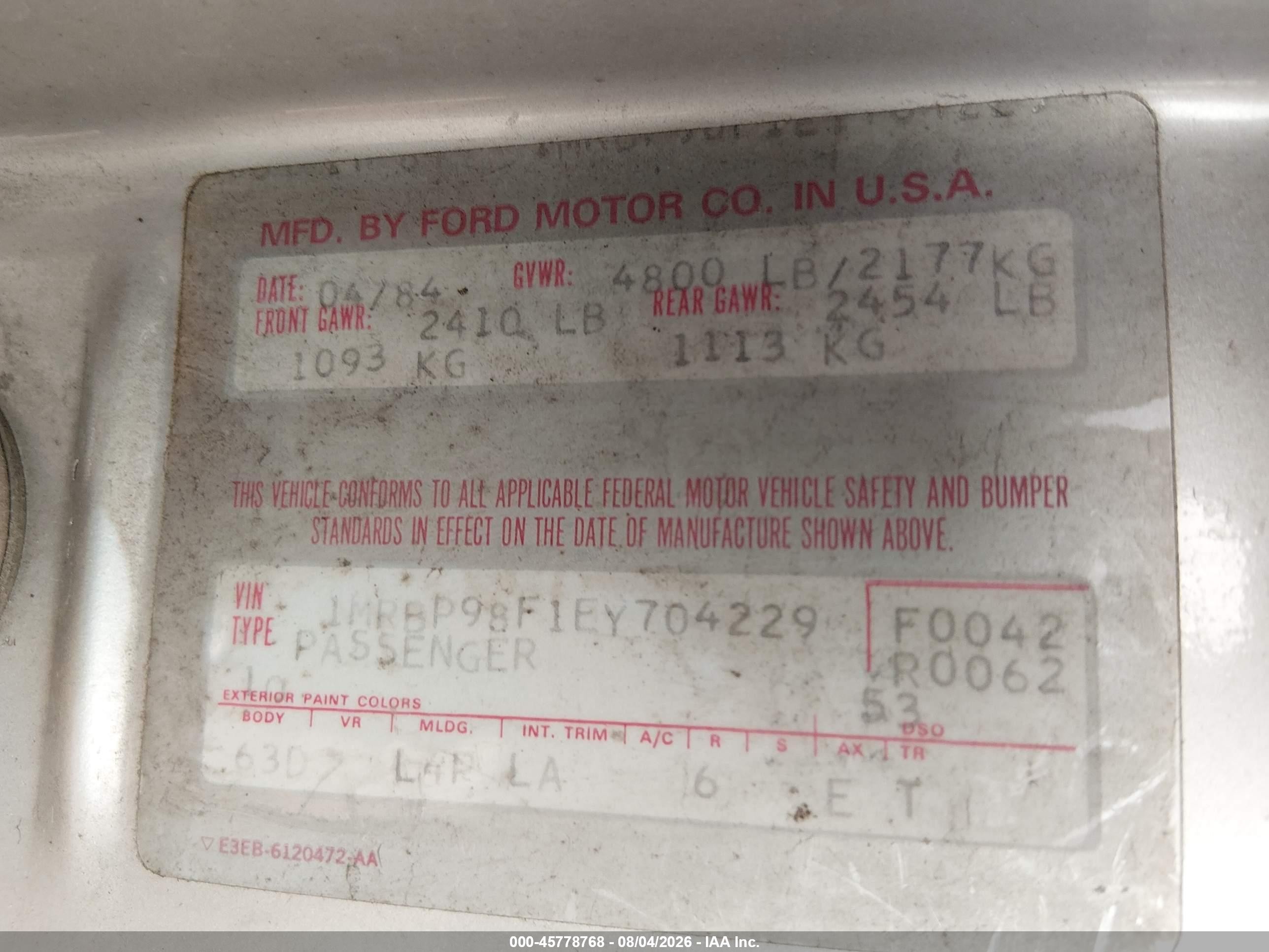 1984 Lincoln Mark Vii Silver vin: 1MRBP98F1EY704229