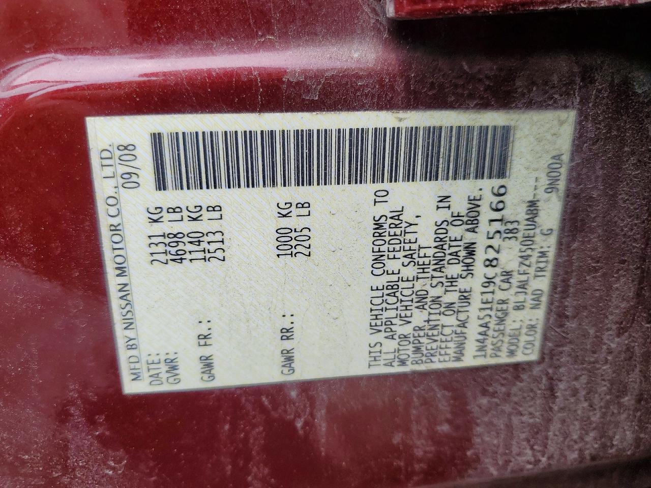 2009 Nissan Maxima 3.5 S Maroon vin: 1N4AA51E19C825166