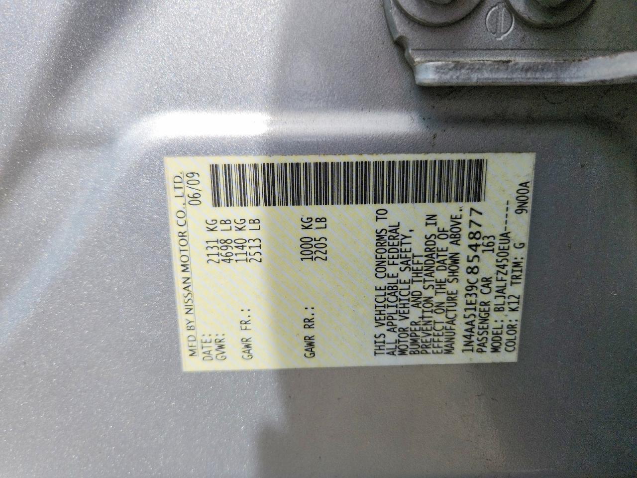 2009 Nissan Maxima 3.5 S Silver vin: 1N4AA51E39C854877