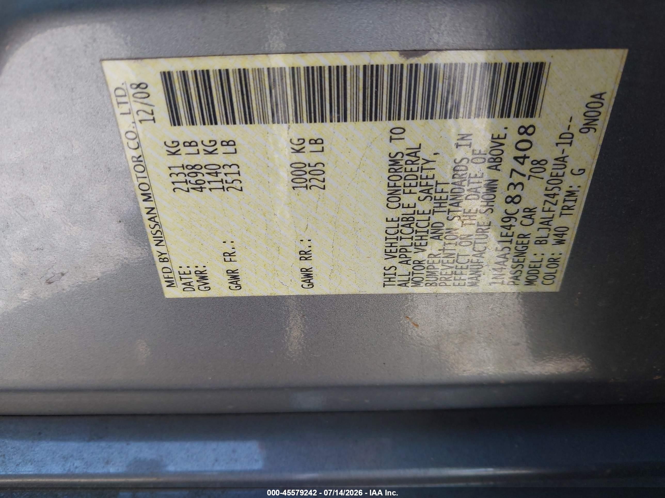 2009 Nissan Maxima 3.5 Sv Silver vin: 1N4AA51E49C837408