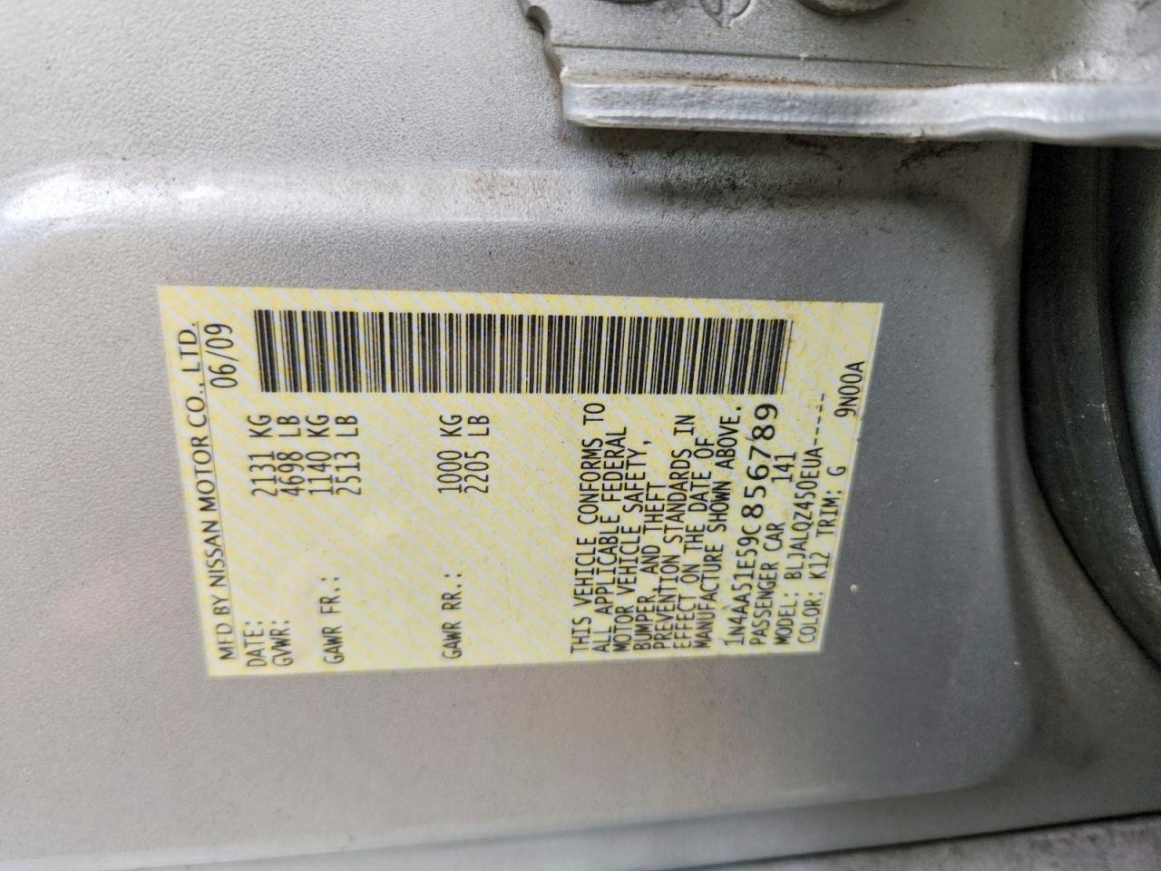 2009 Nissan Maxima Silver vin: 1N4AA51E59C856789