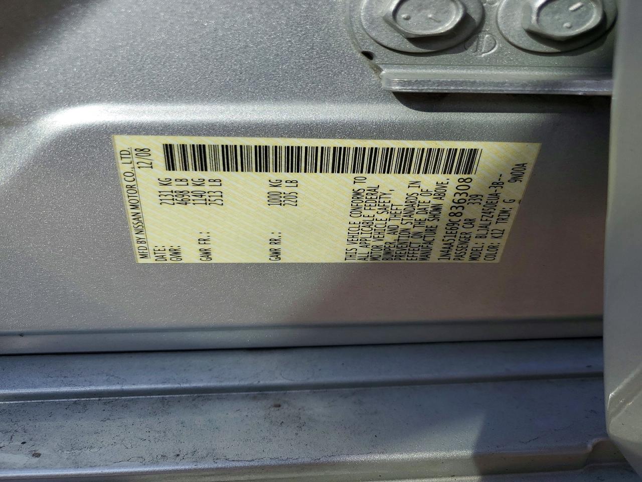 2009 Nissan Maxima 3.5 S Silver vin: 1N4AA51E69C836308